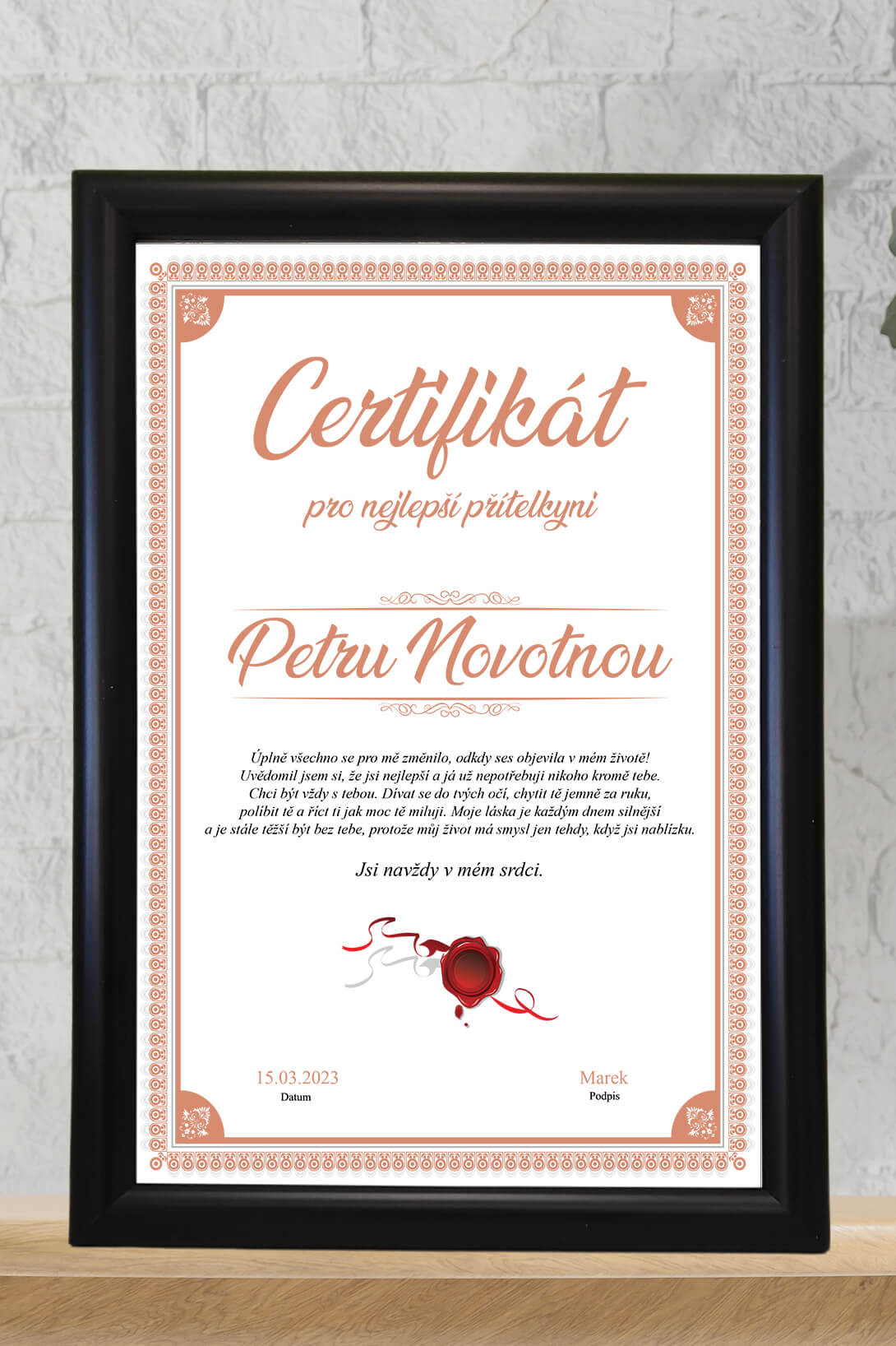 Certifikát pro nejlepší přítelkyni Barva: Černá