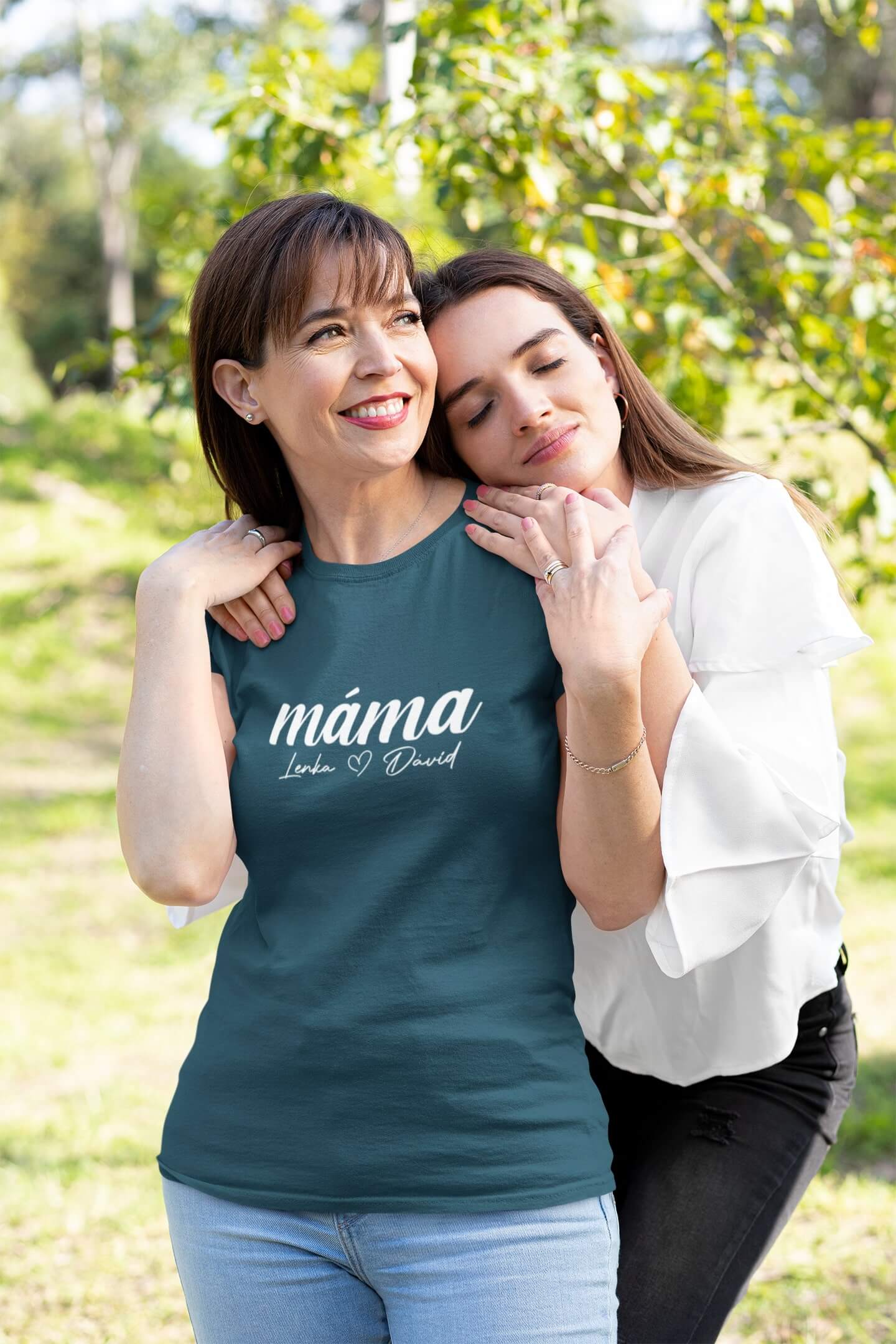 Dámské tričko Máma se jmény dětí Barva: Petrolejová modrá