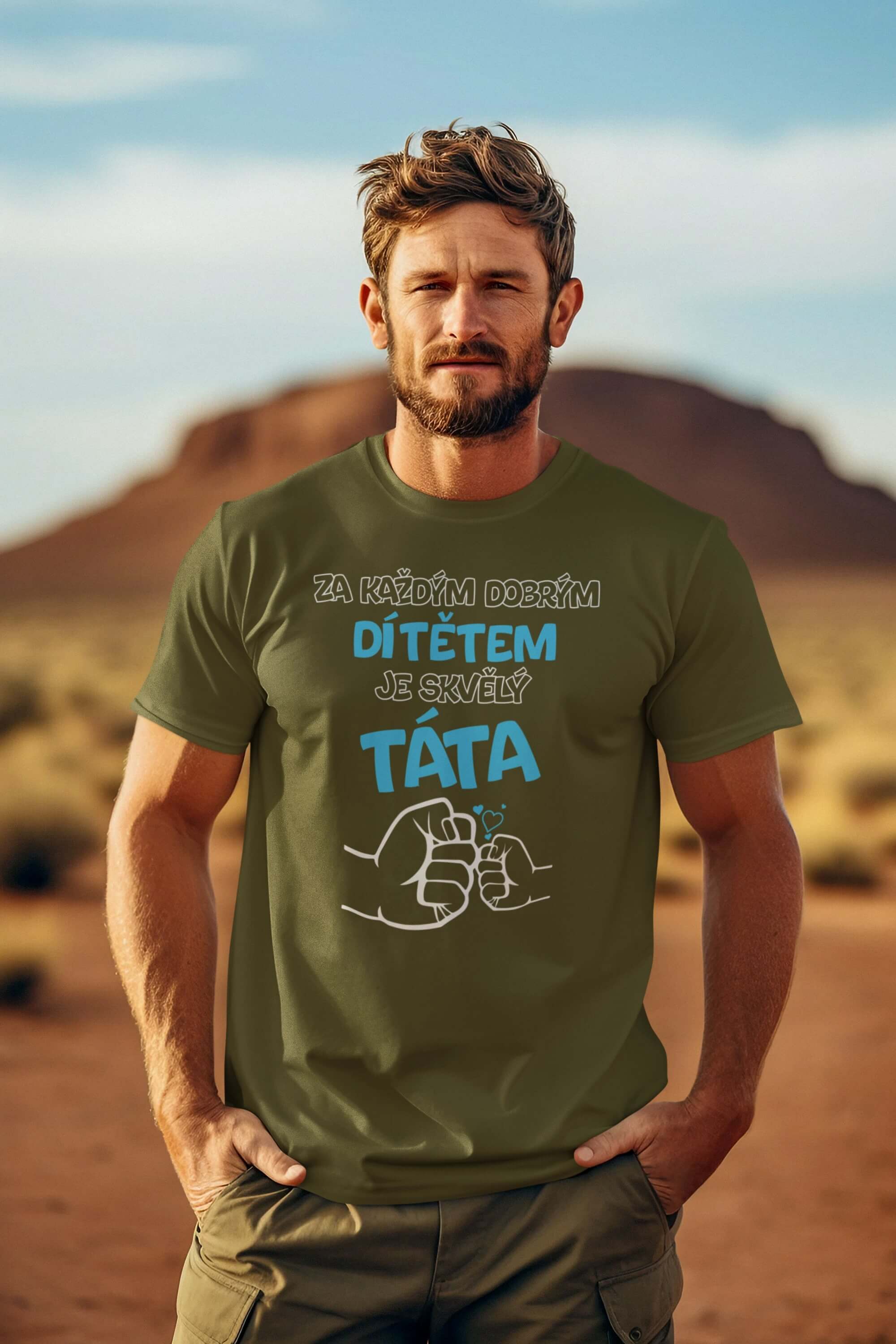 Pánské tričko Skvělý táta Barva: Khaki, Velikost: M
