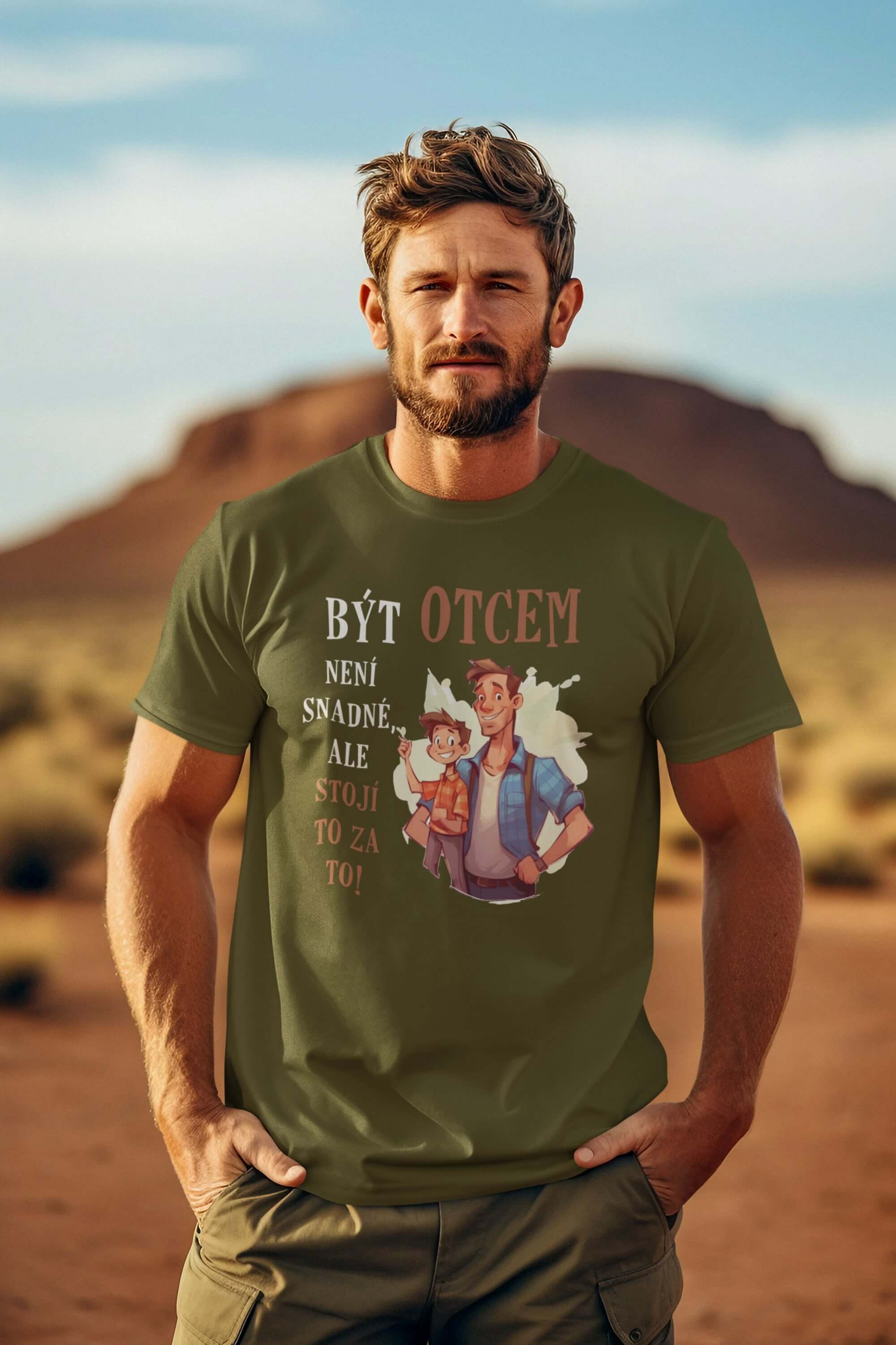 Pánské tričko Být otcem není snadné Barva: Khaki, Velikost: 3XL