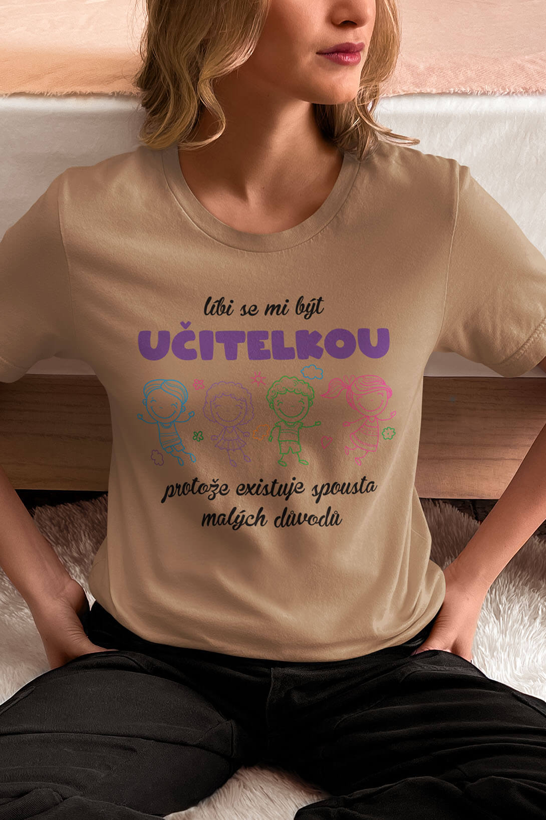 Dámské tričko Líbi se mi být učitelkou Barva: Písková, Velikost: 2XL