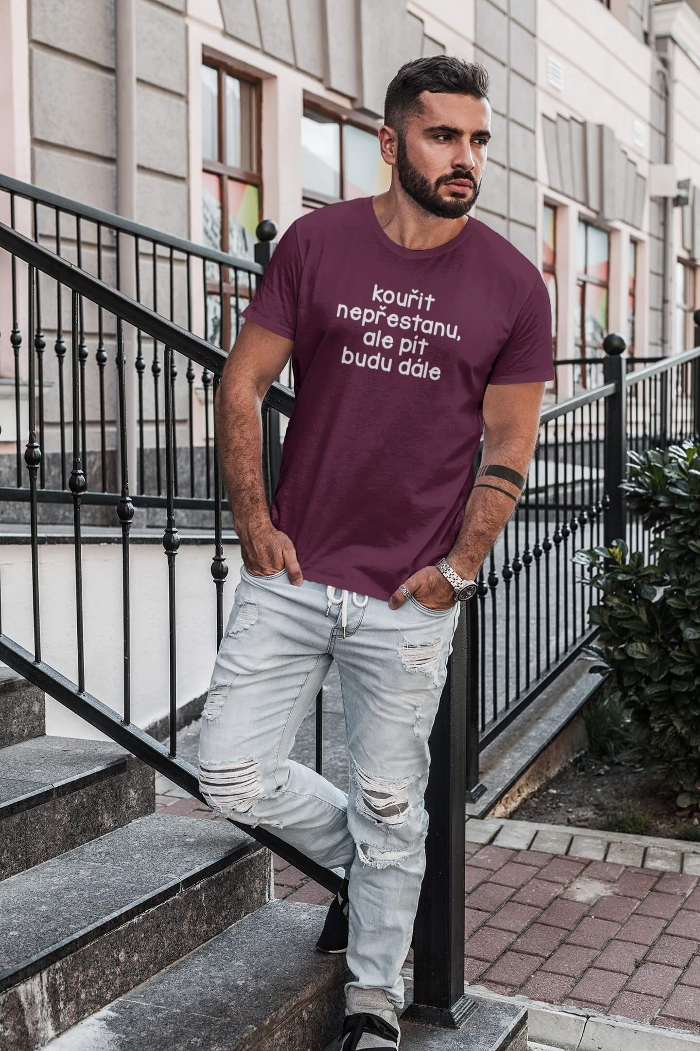 Pánské tričko Kouřit nepřestanu Barva: Fuchsiová, Velikost: 2XL