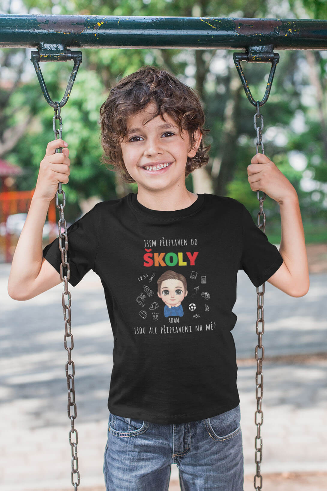 Chlapecké tričko Připraven do školy s vlastním jménem Barva: Černá