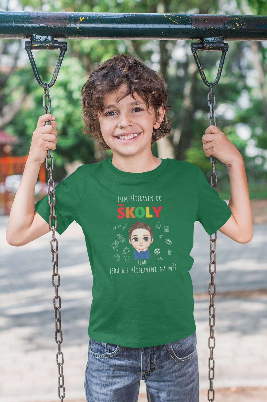 Chlapecké tričko Připraven do školy s vlastním jménem Barva: Trávová zelená