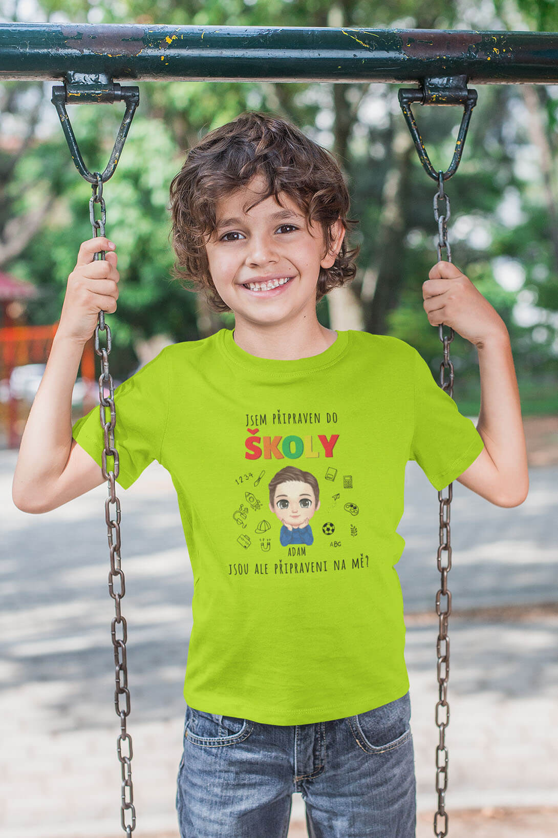 Chlapecké tričko Připraven do školy s vlastním jménem Barva: Limetková