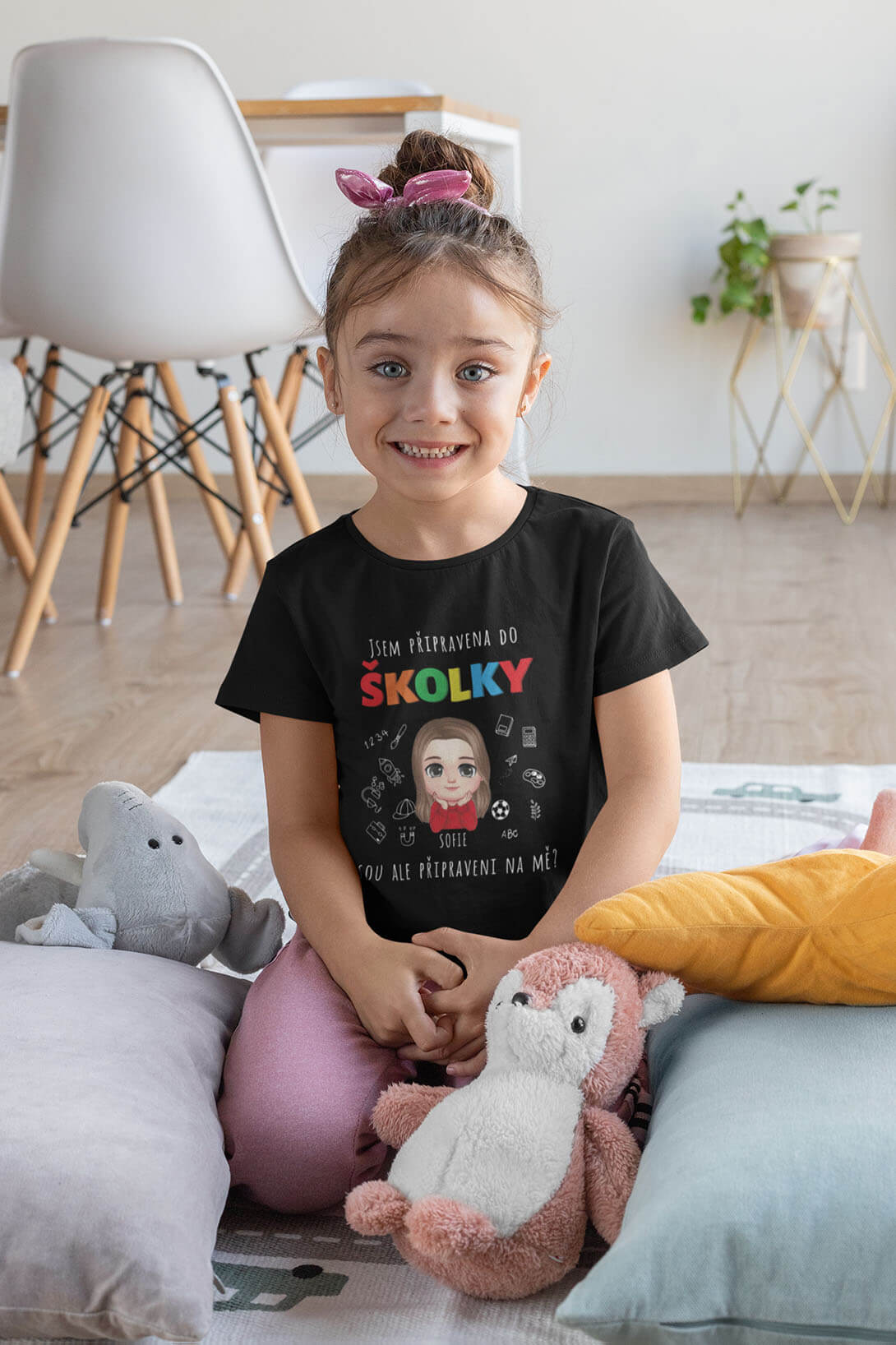 Dívčí tričko Připravena do školky s vlastním jménem Barva: Černá