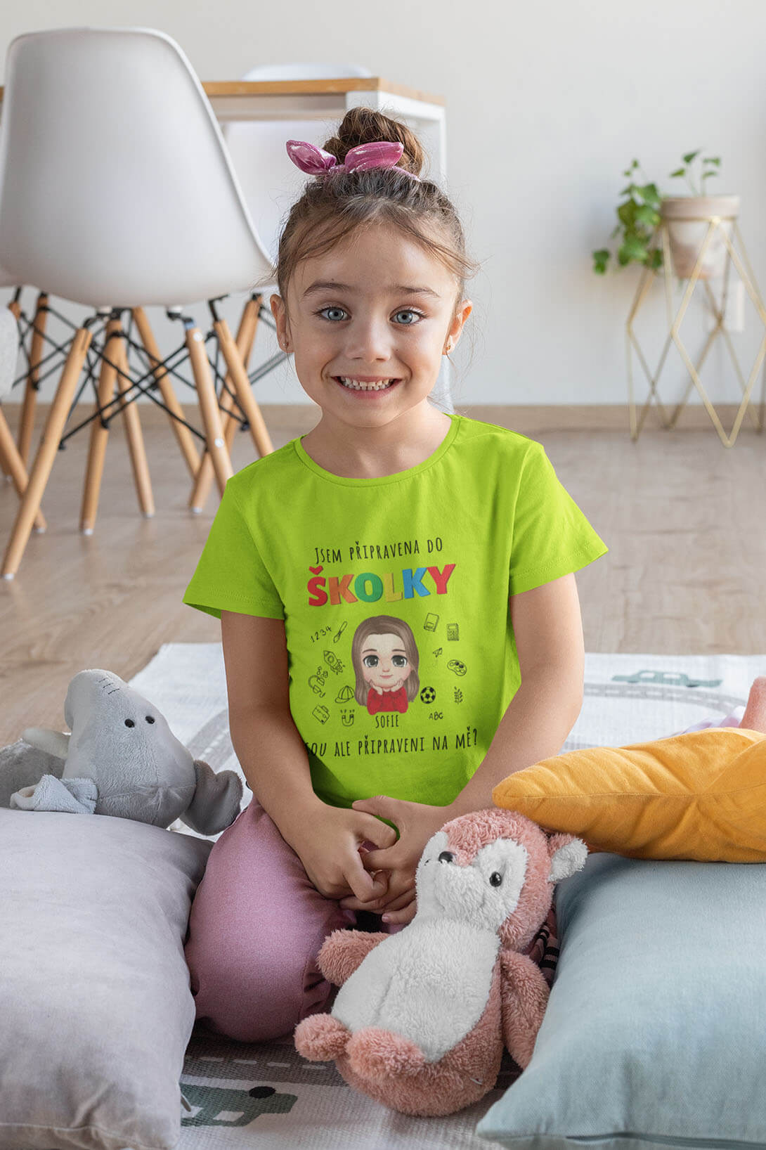 Dívčí tričko Připravena do školky s vlastním jménem Barva: Limetková