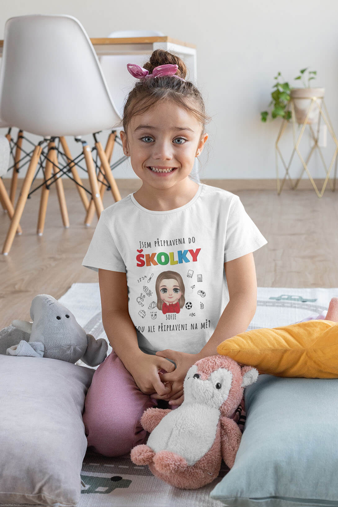 Dívčí tričko Připravena do školky s vlastním jménem Barva: Bíla