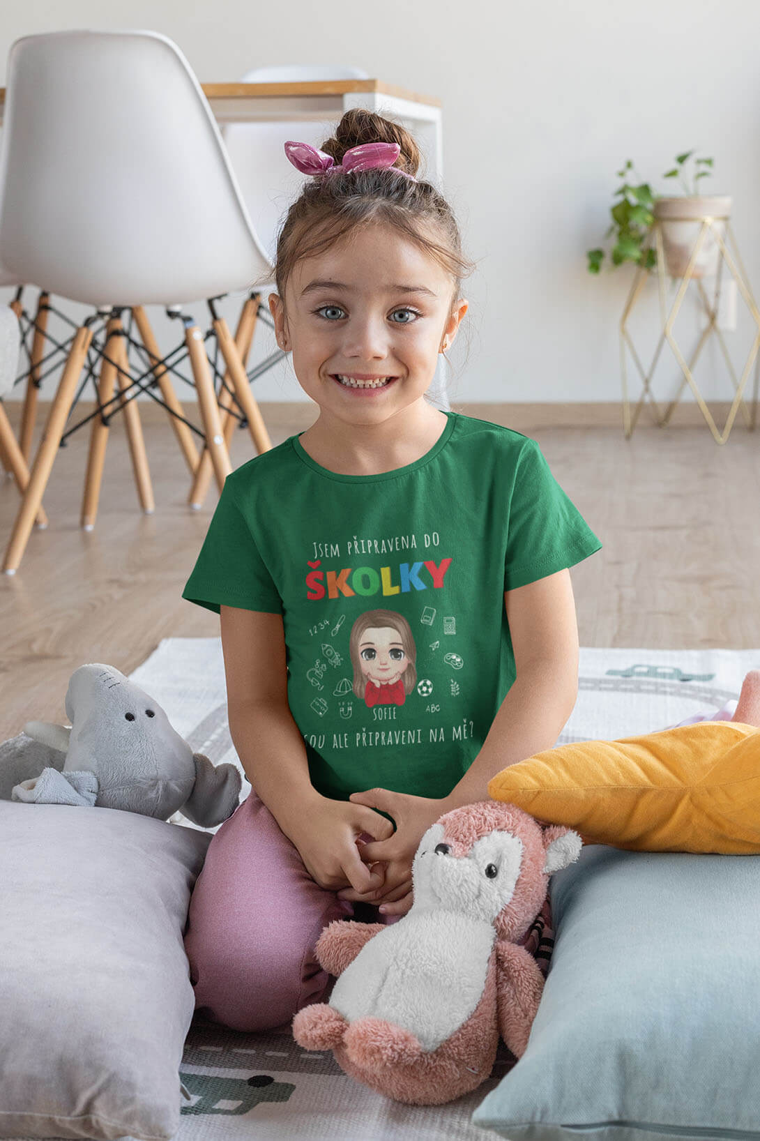 Dívčí tričko Připravena do školky s vlastním jménem Barva: Trávová zelená