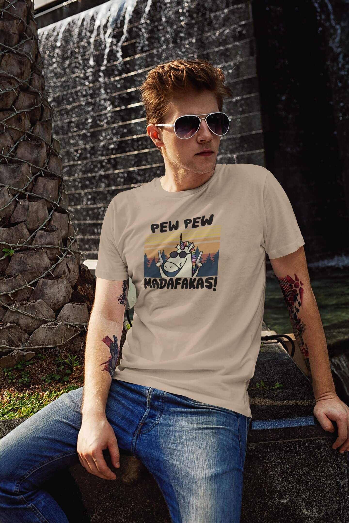 Pánské tričko Madafakas Barva: Písková, Velikost: S