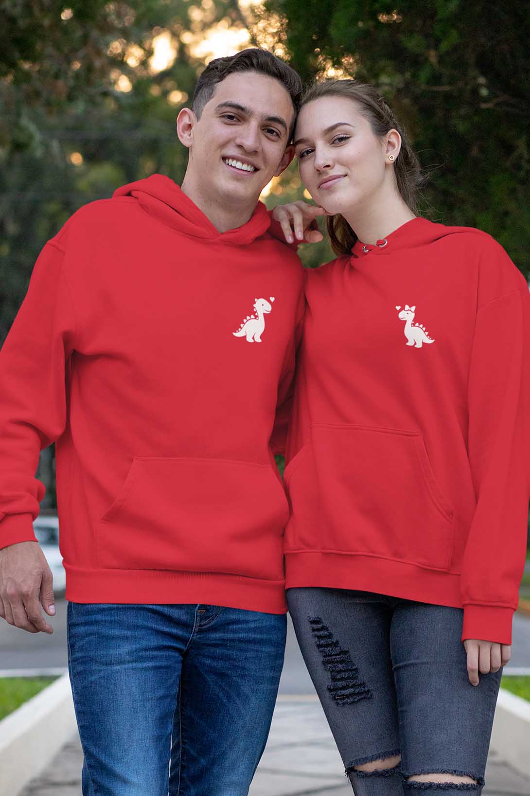 Mikiny pro páry Dinosauri Barva: Červená, Dámska velikost: XS, Pánska velikost: L