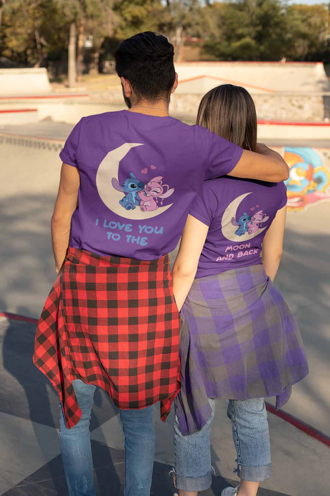 Trička pro páry Stitch Barva: Fialová, Dámska velikost: 2XL, Pánska velikost: 4XL