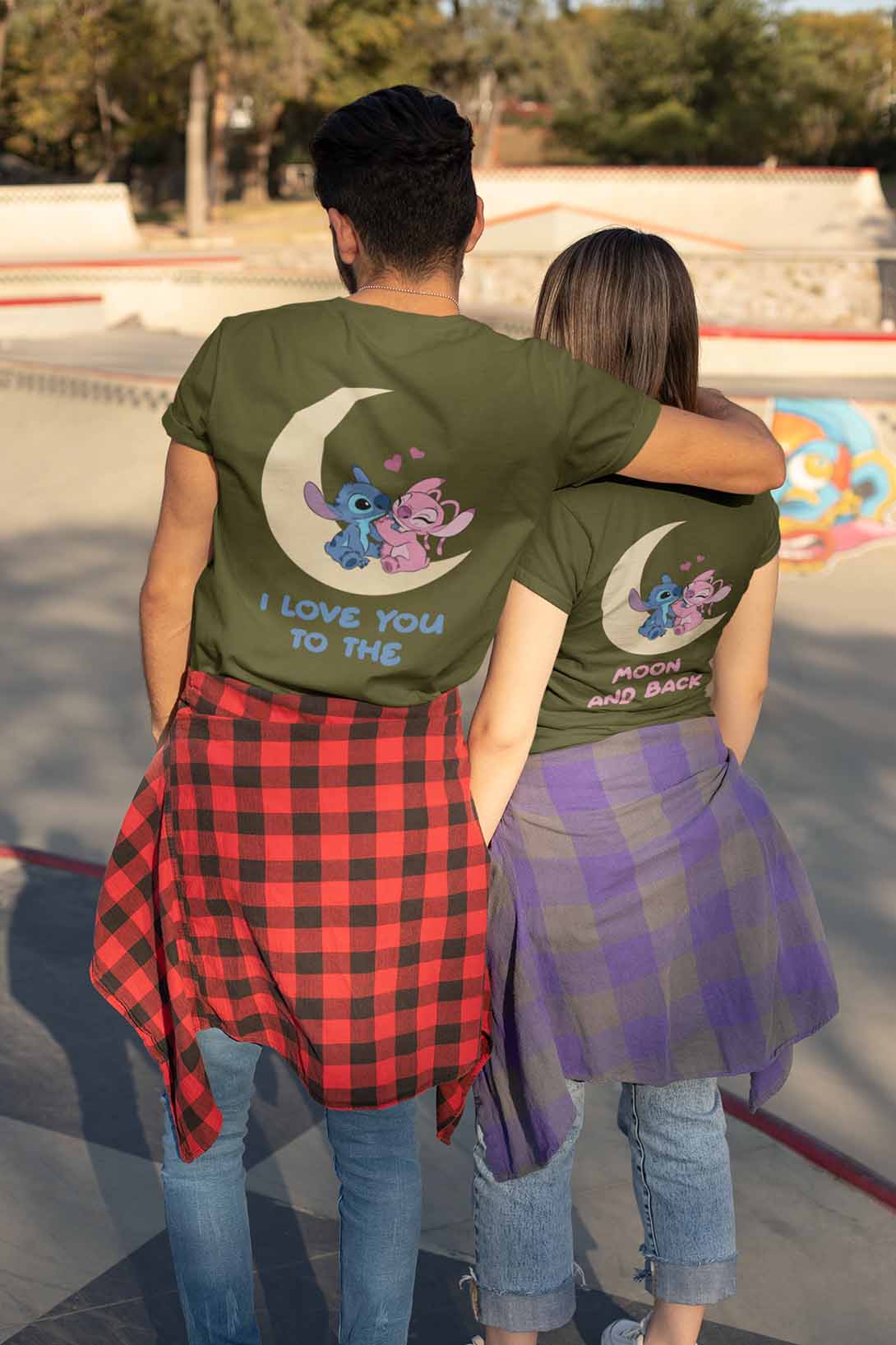 Trička pro páry Stitch Barva: Khaki, Dámska velikost: S, Pánska velikost: 4XL
