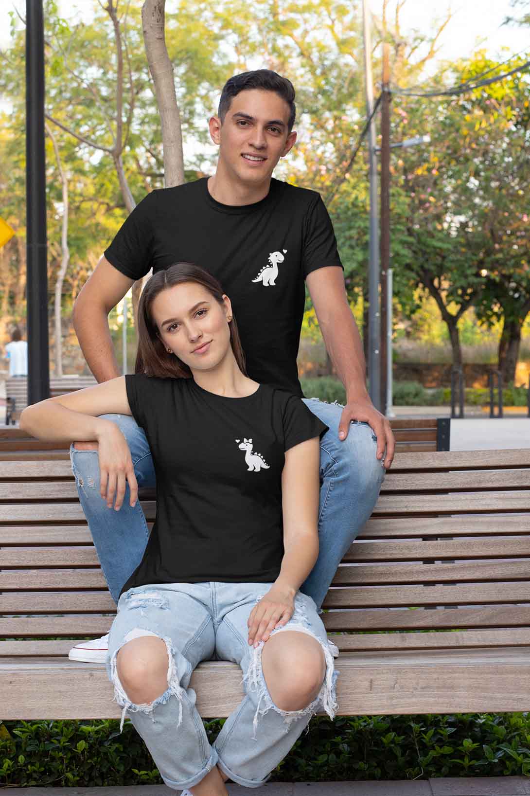 Trička pro páry Dinosauři Barva: Černá, Dámska velikost: XL, Pánska velikost: 3XL