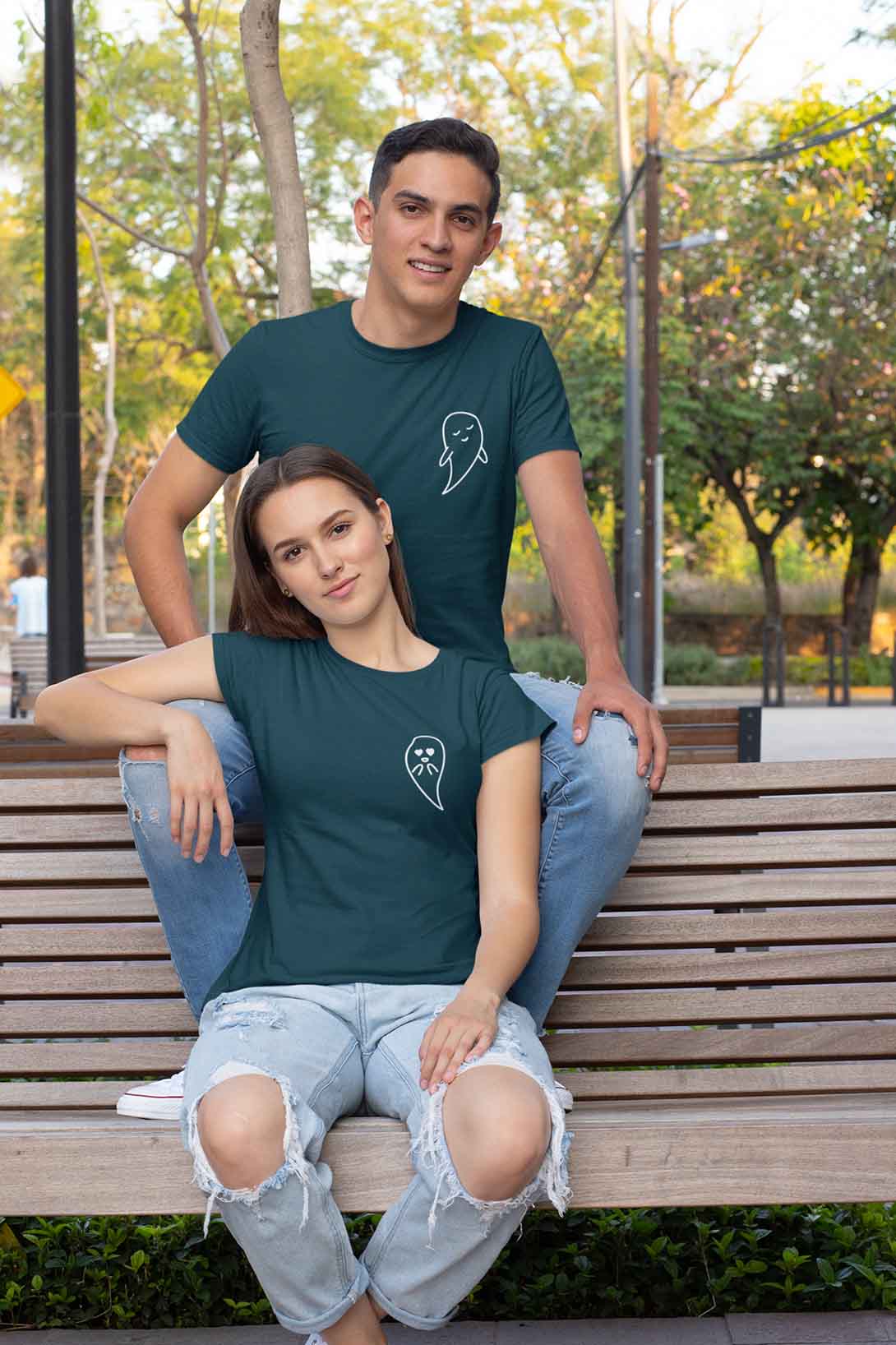 Trička pro páry duchové Barva: Petrolejová, Dámska velikost: 2XL, Pánska velikost: S