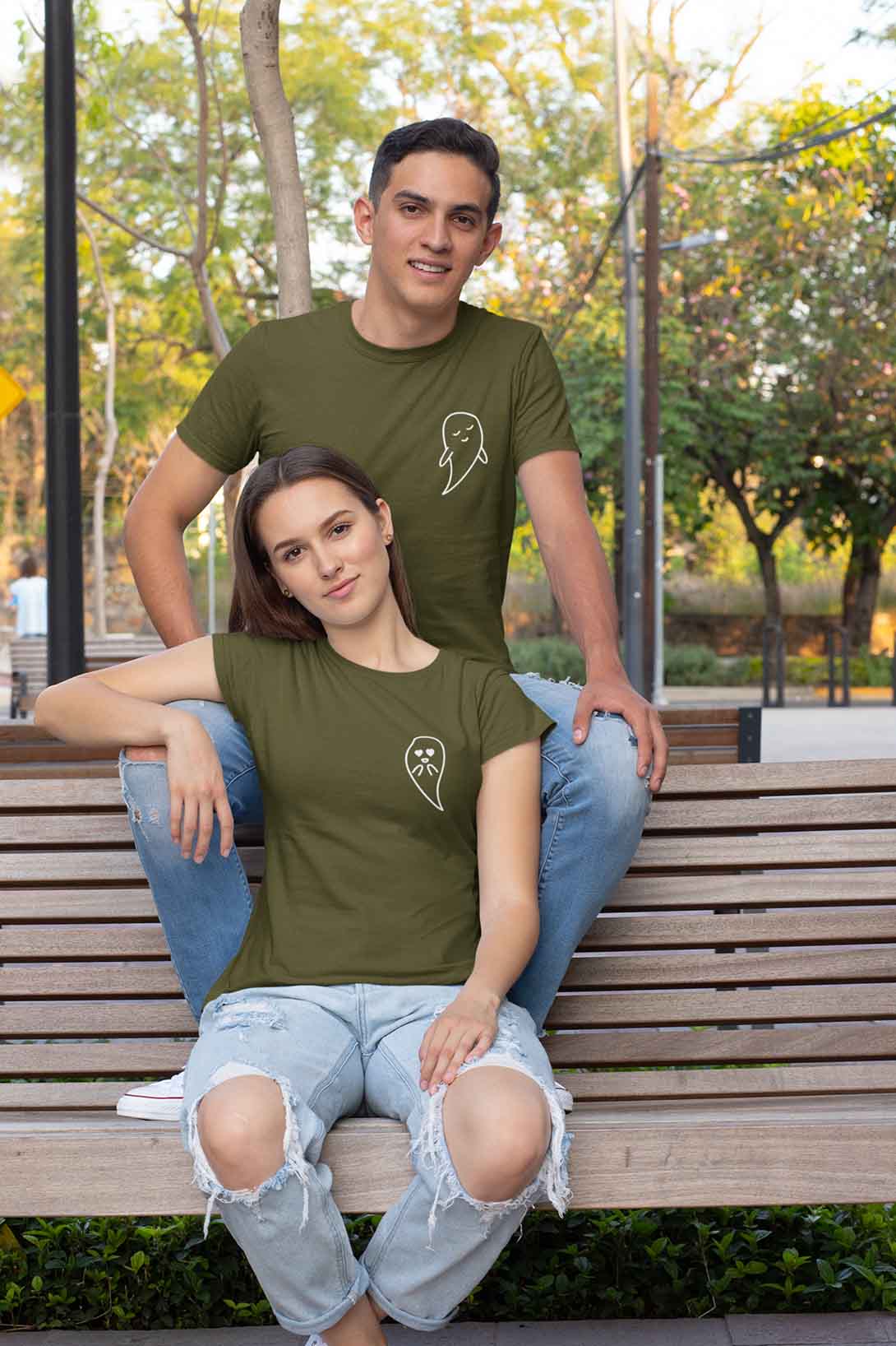 Trička pro páry duchové Barva: Khaki, Dámska velikost: XS, Pánska velikost: 4XL
