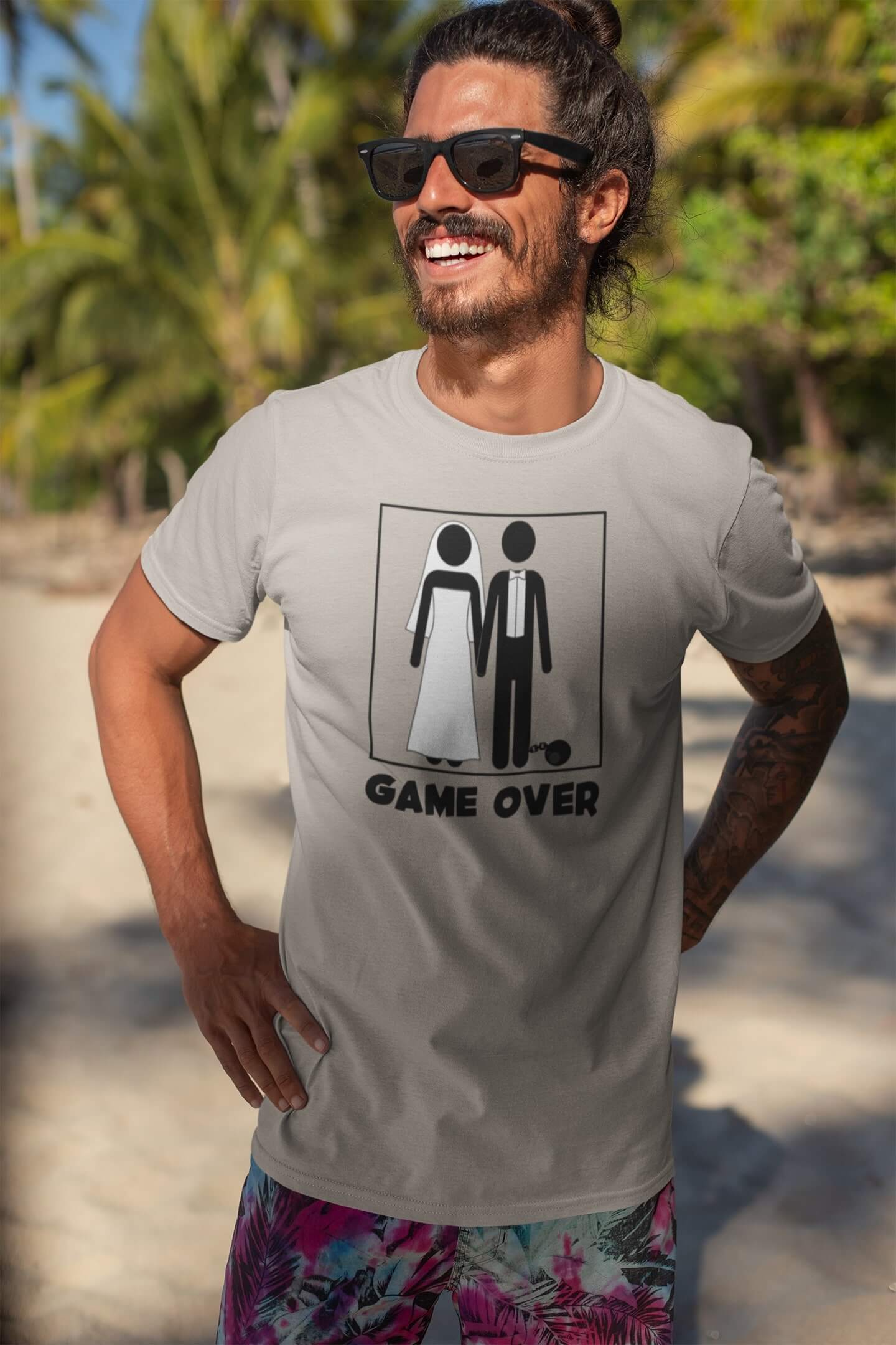 Pánske tričko Game over Barva: Ledově šedá