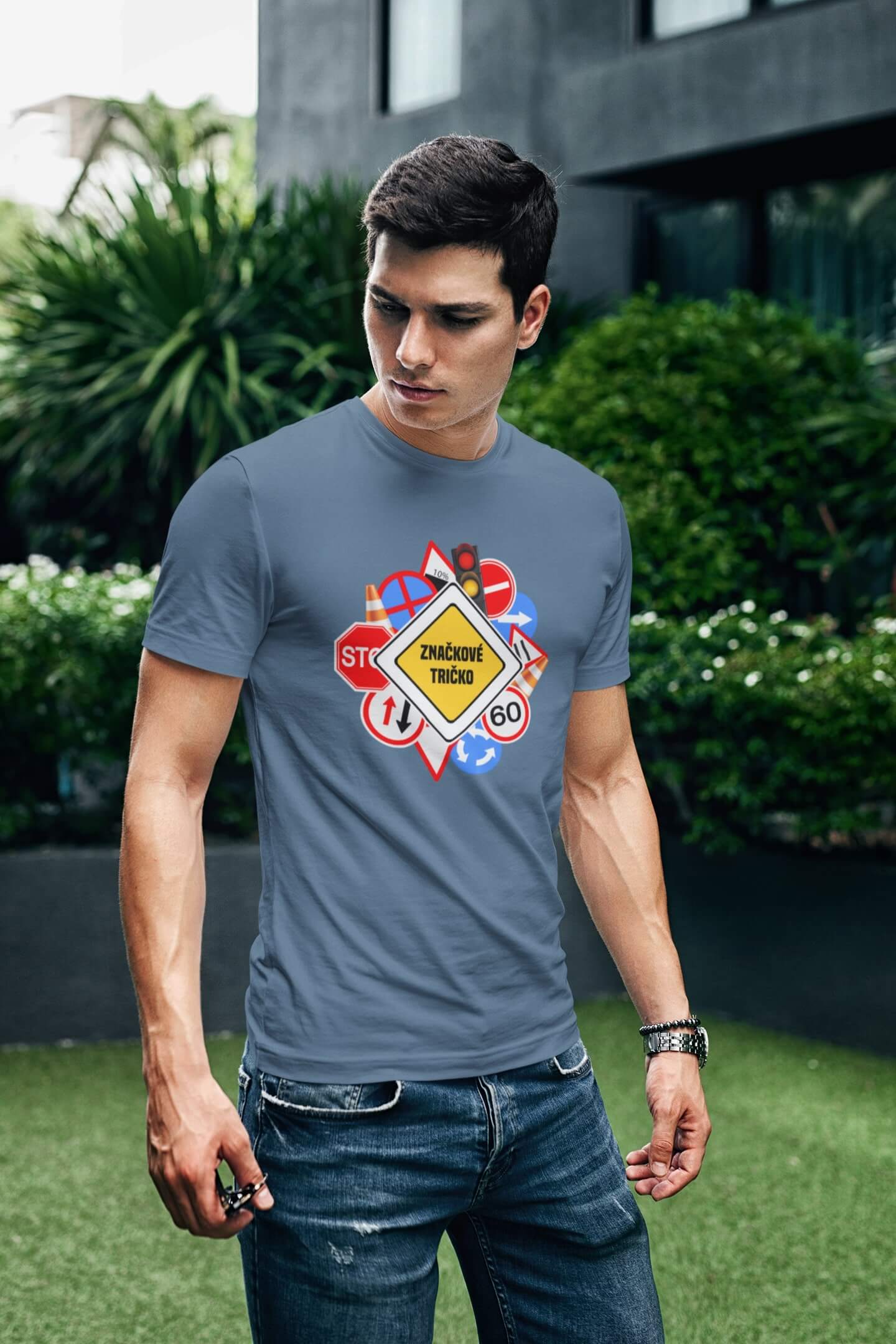 Pánské tričko Značkové tričko Barva: Denim