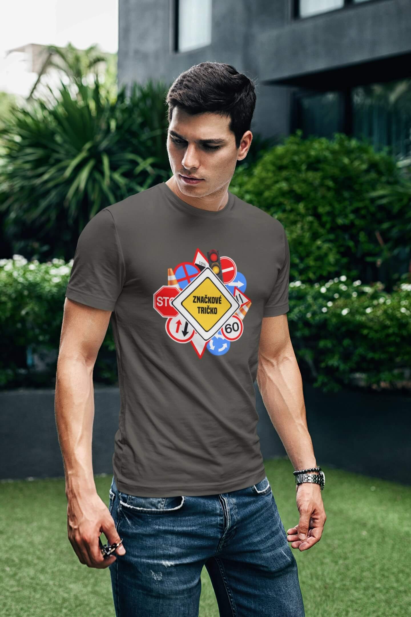 Pánské tričko Značkové tričko Barva: Tmavá břidlice