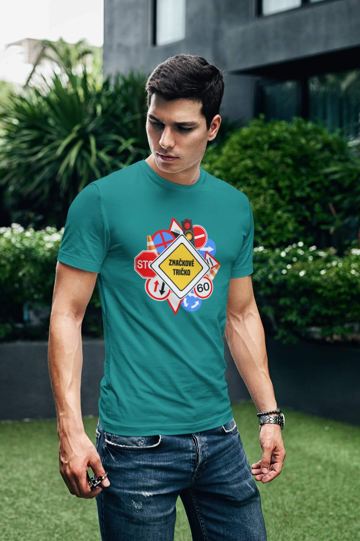 Pánské tričko Značkové tričko Barva: Smaragdově zelená