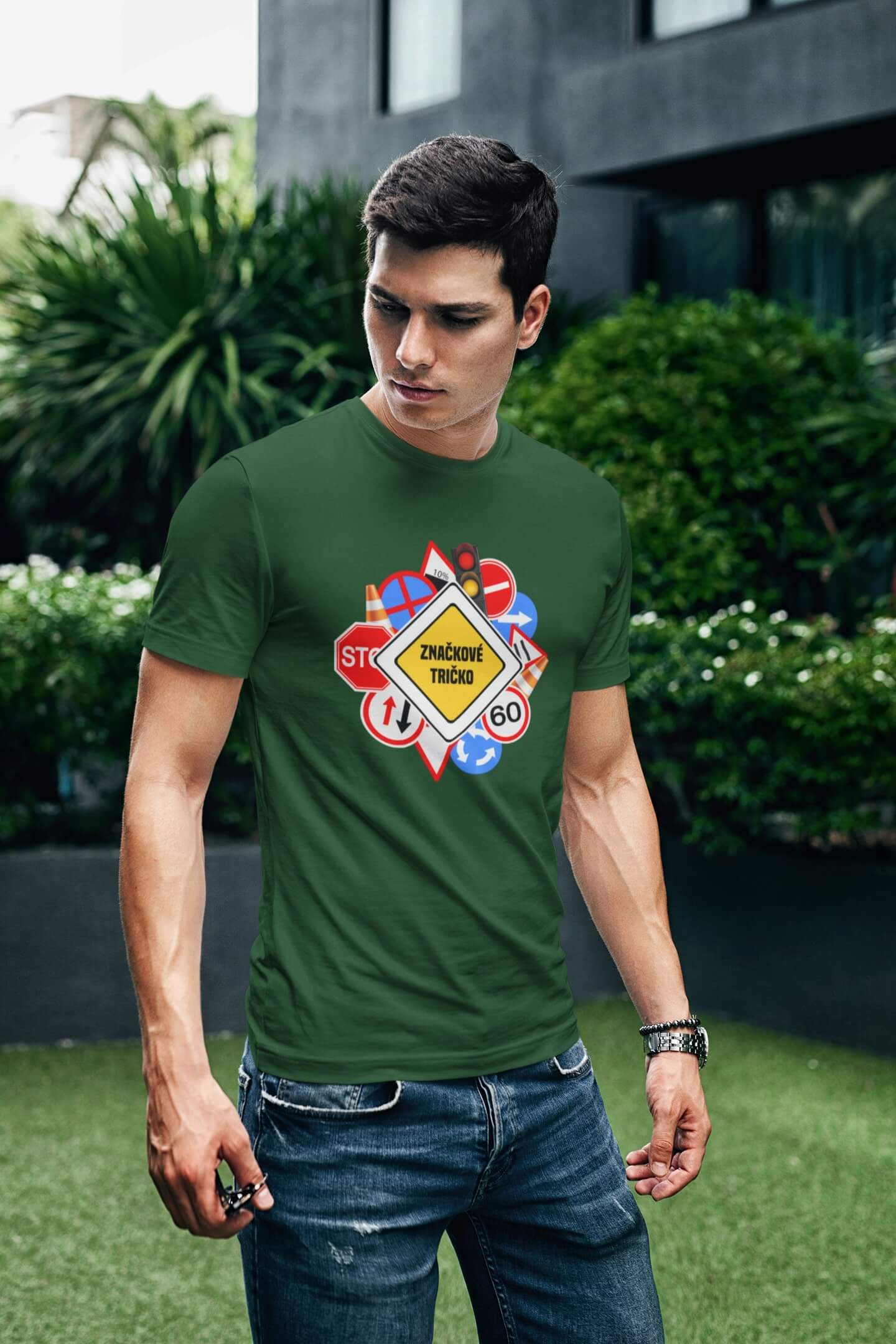 Pánské tričko Značkové tričko Barva: Láhvově zelená