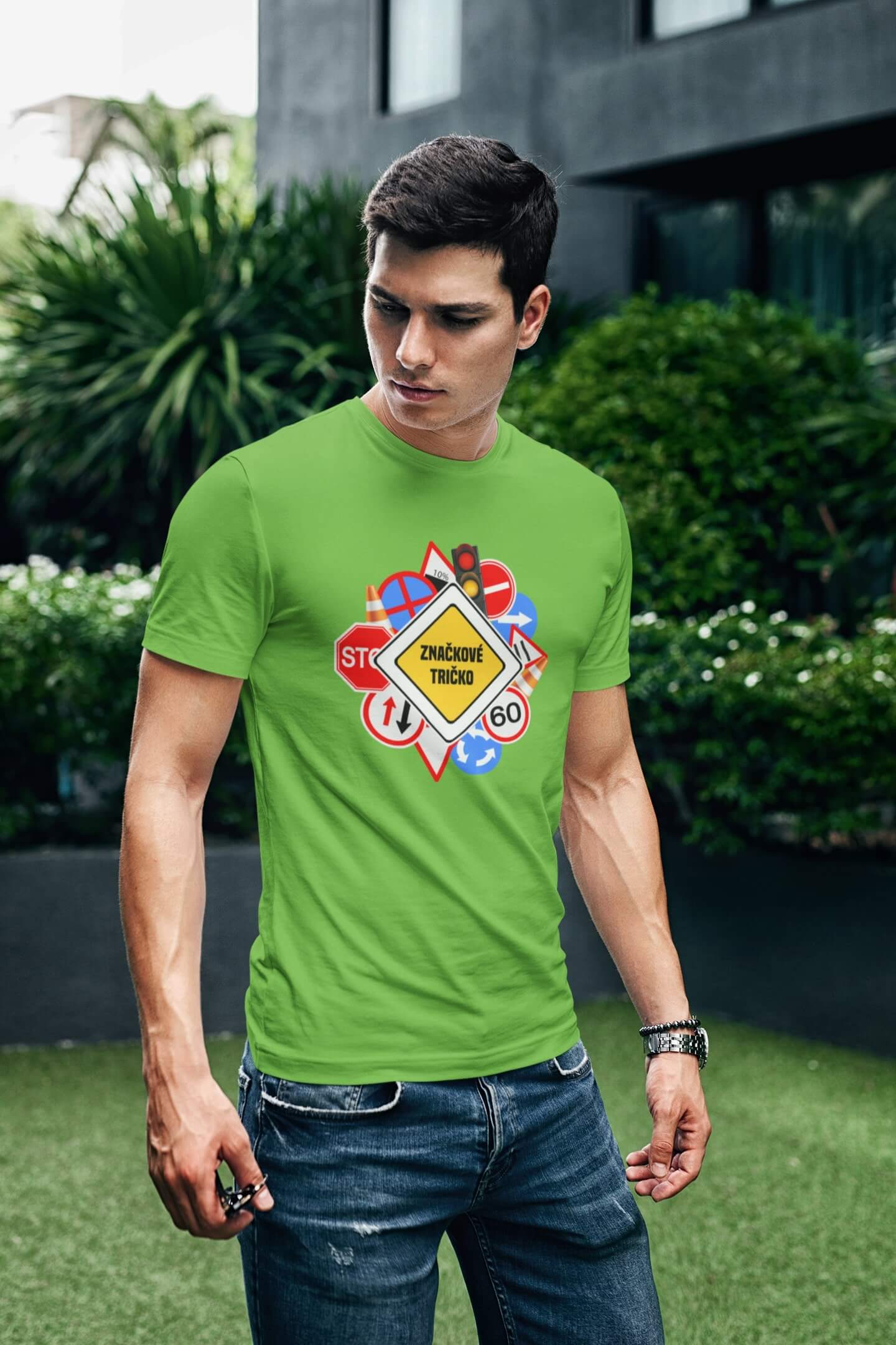 Pánské tričko Značkové tričko Barva: Hrášková zelená