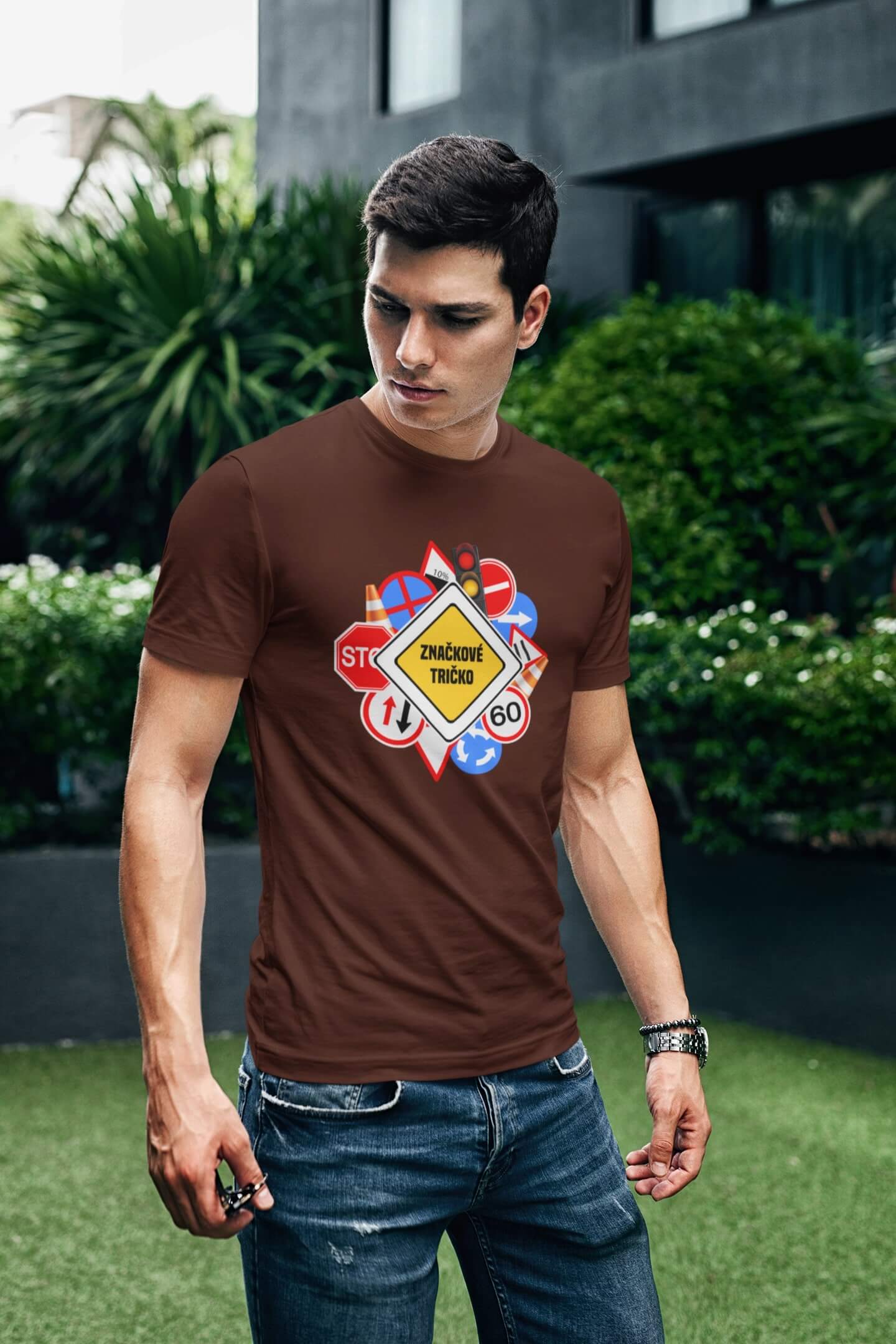 Pánské tričko Značkové tričko Barva: Čokoládová
