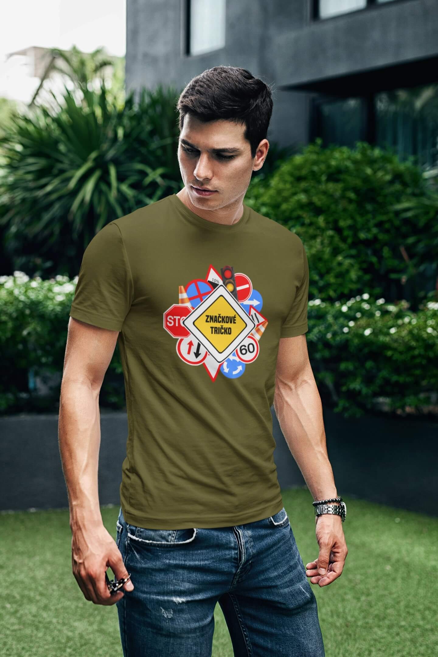 Pánské tričko Značkové tričko Barva: Khaki