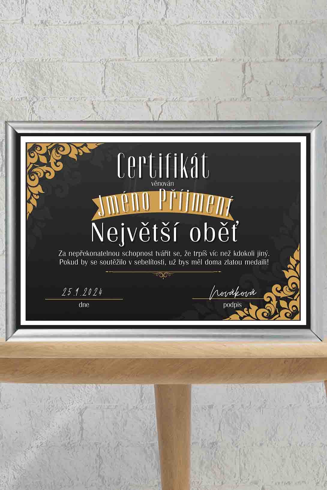 Levně Certifikát Největší oběť Barva: Stříbrná, Pro koho: Pro muže