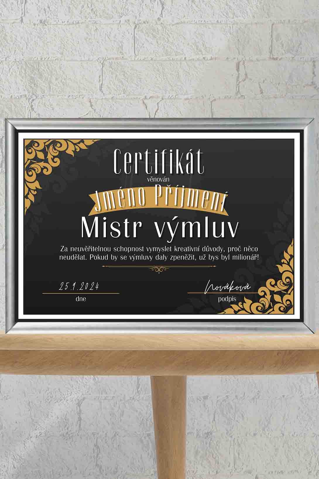 Levně Certifikát Mistr/Mistryně výmluv Barva: Stříbrná, Pro koho: Pro muže