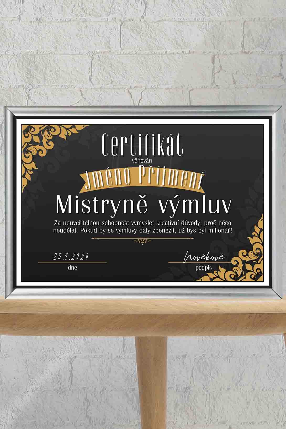 Levně Certifikát Mistr/Mistryně výmluv Barva: Stříbrná, Pro koho: Pro ženu