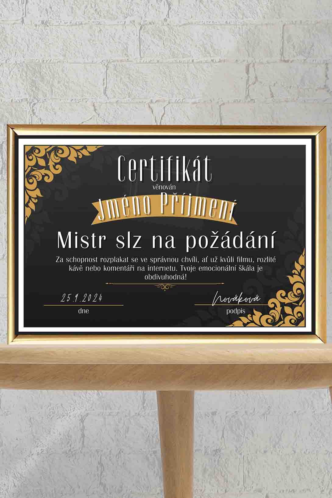Certifikát Mistr/Mystrině slz na požádání Barva: Zlatá, Pro koho: Pro muže