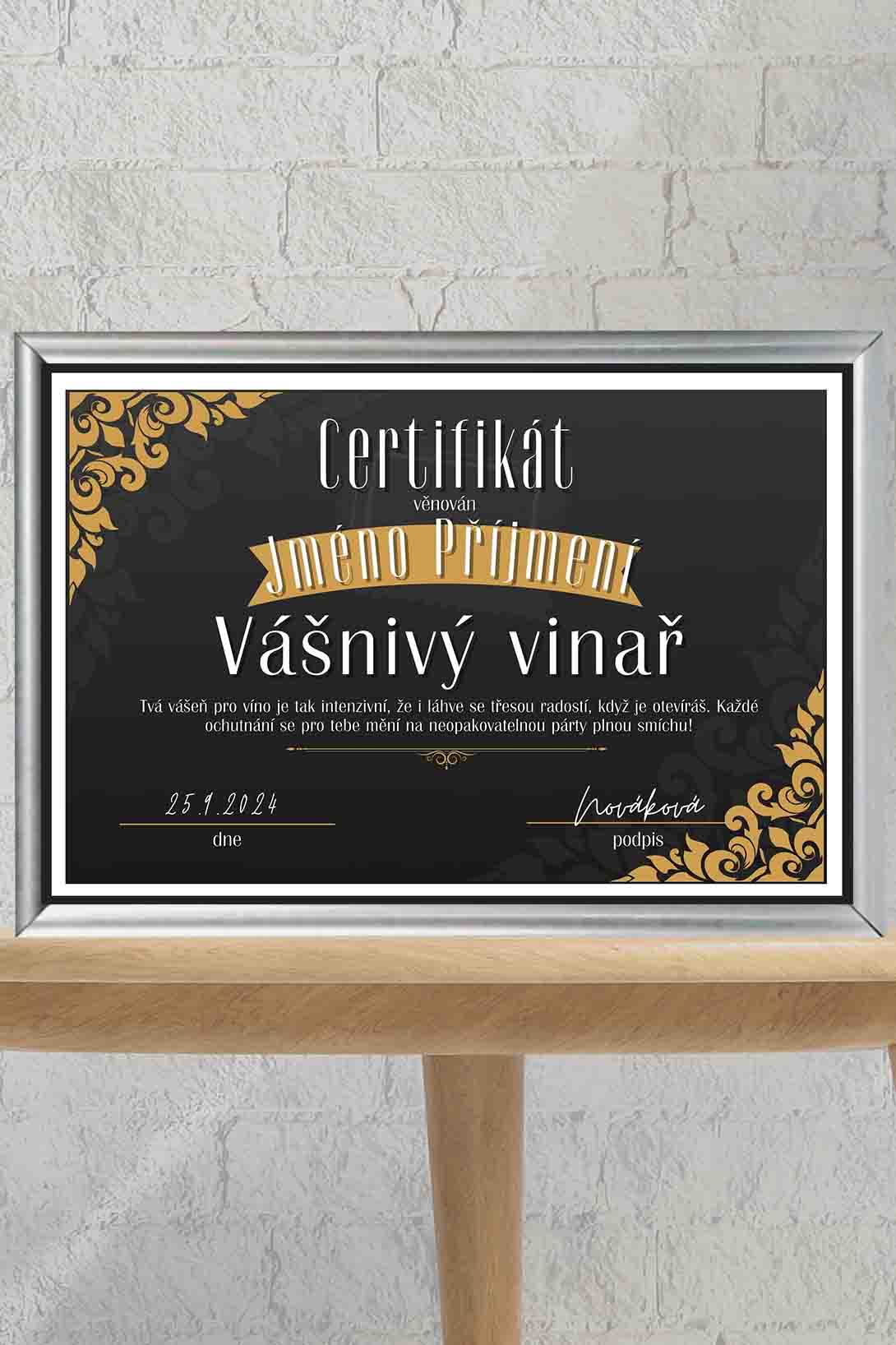 Levně Certifikát Vášnivý vinař/vinařka Barva: Stříbrná, Pro koho: Pro muže