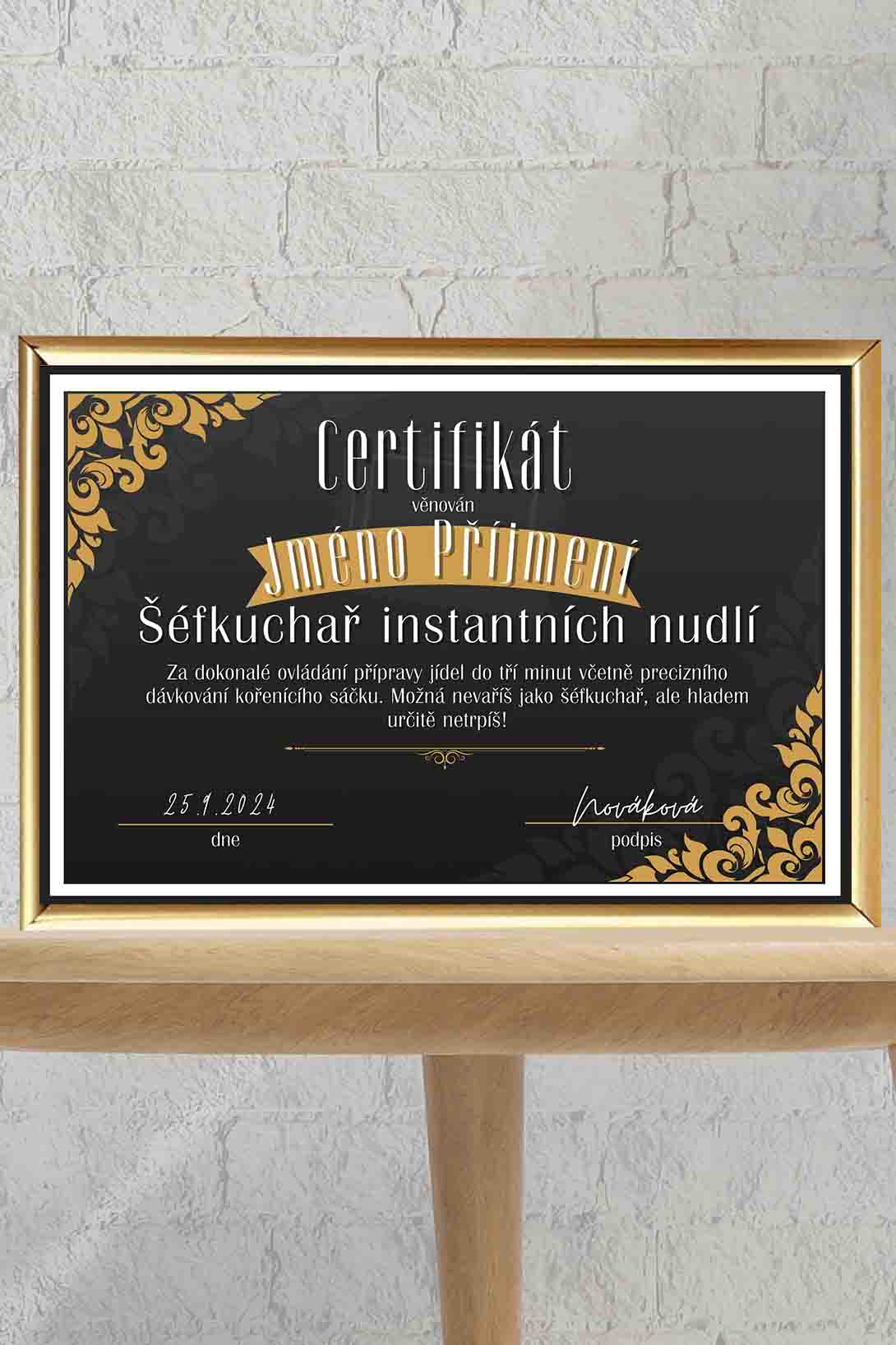 Certifikát Šéfkuchař/Šéfkuchařka instantních nudlí Barva: Zlatá, Pro koho: Pro muže