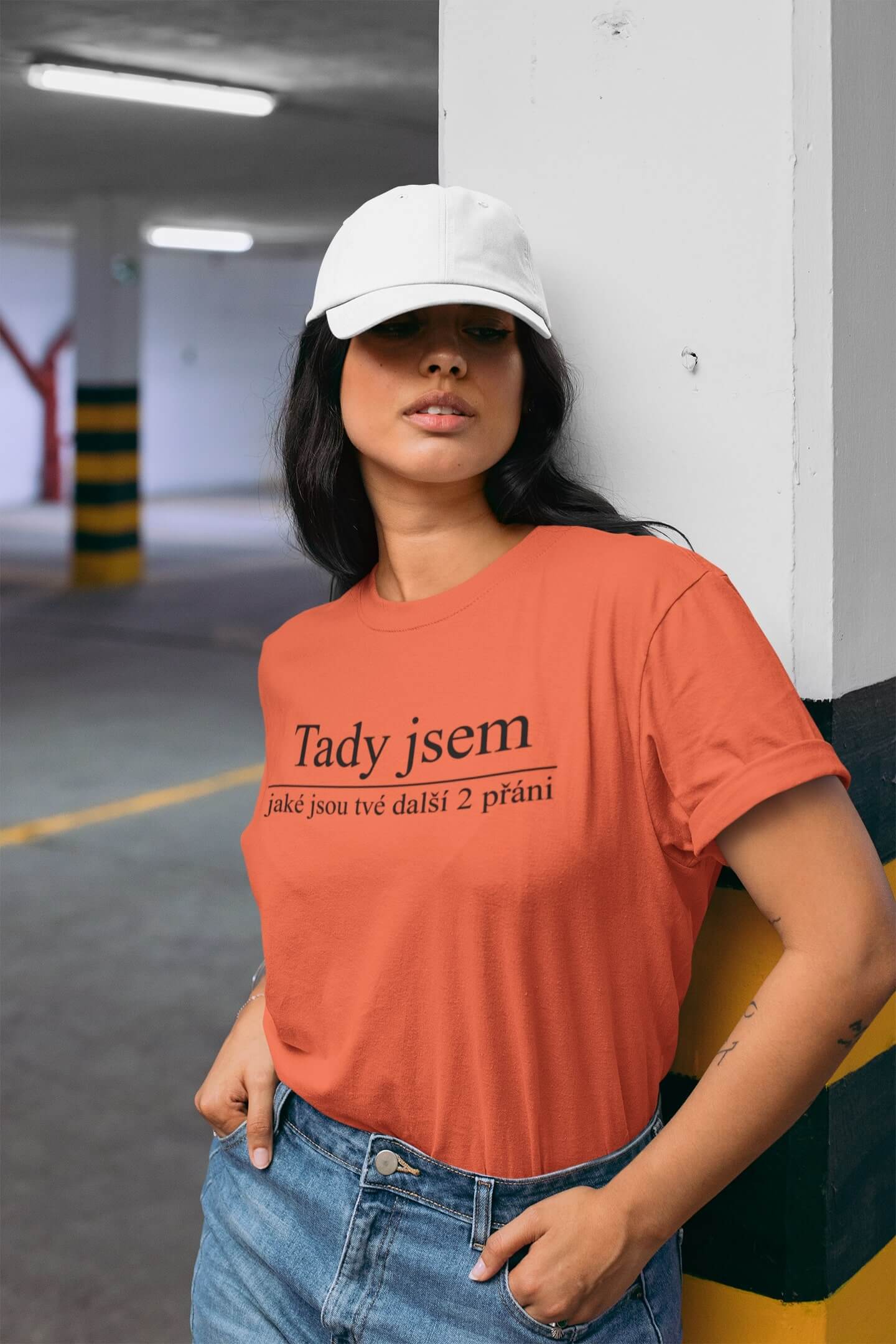 Dámské tričko Tady jsem Barva: Korálová, Velikost: XS