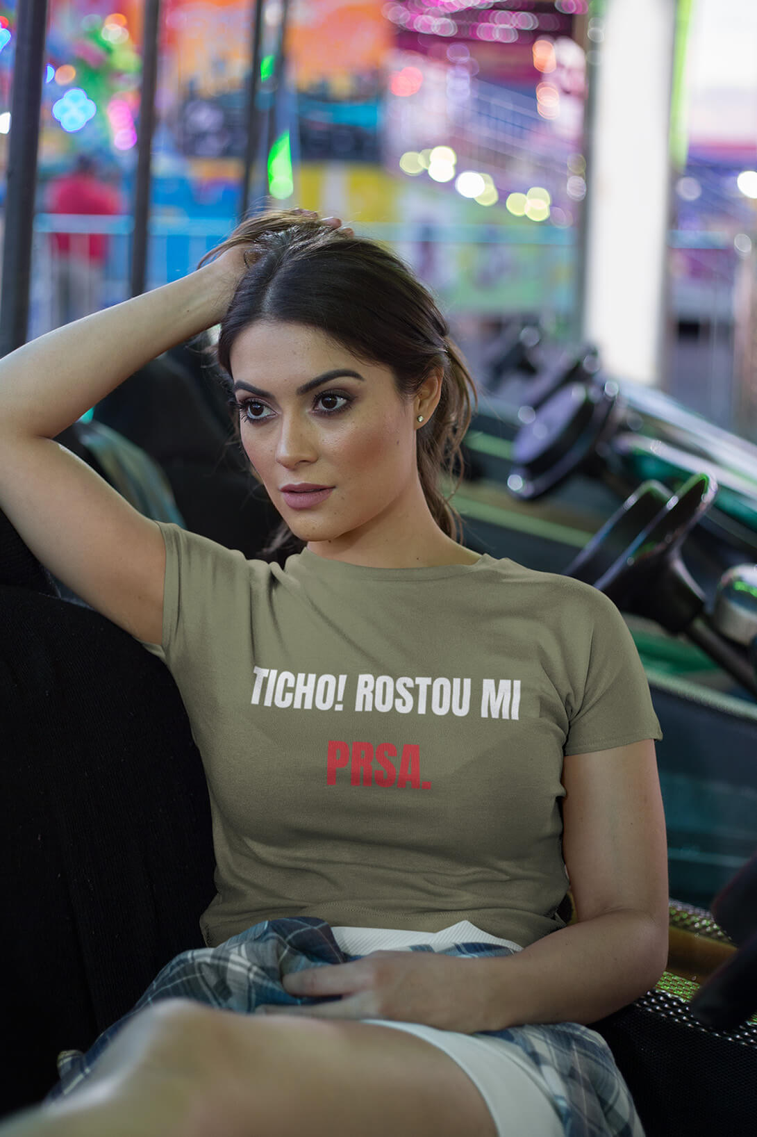 Levně Dámské tričko Prsa Barva: Svetlá khaki
