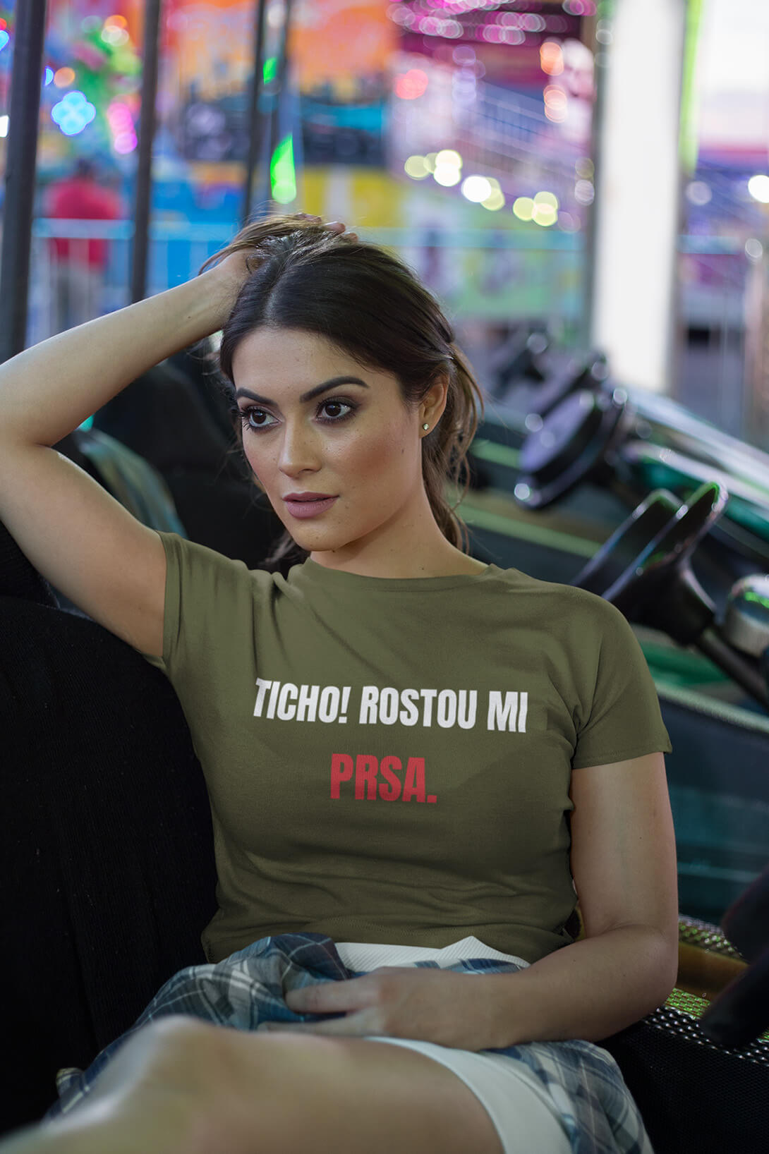 Levně Dámské tričko Prsa Barva: Khaki