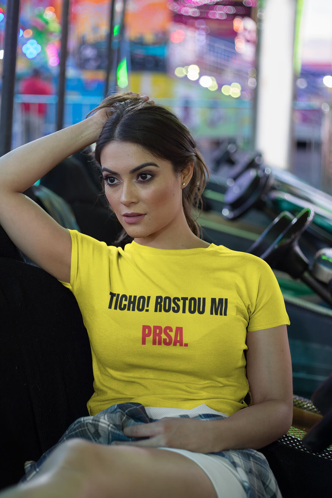 Levně Dámské tričko Prsa Barva: Citrónová