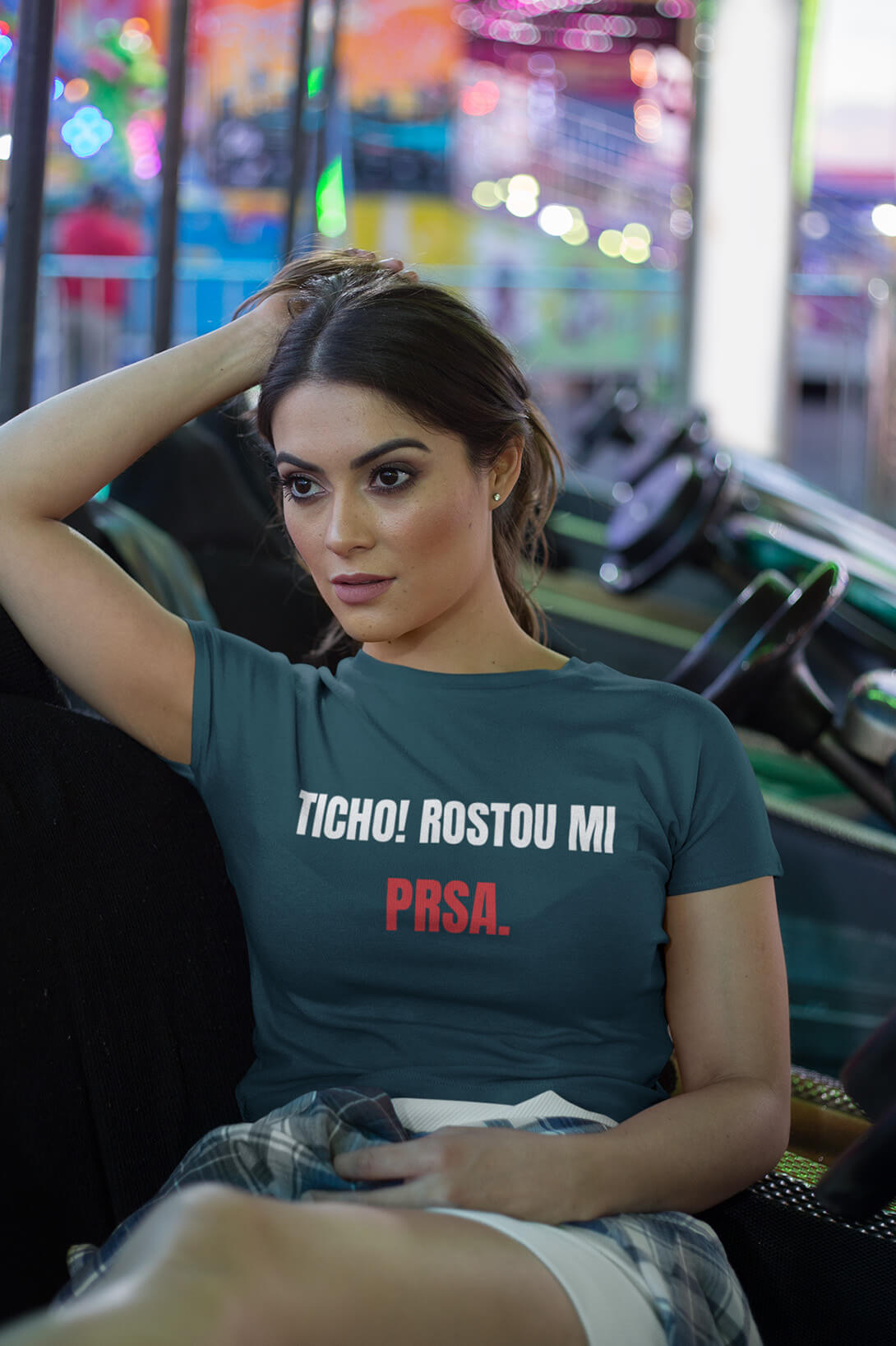 Levně Dámské tričko Prsa Barva: Petrolejová modrá