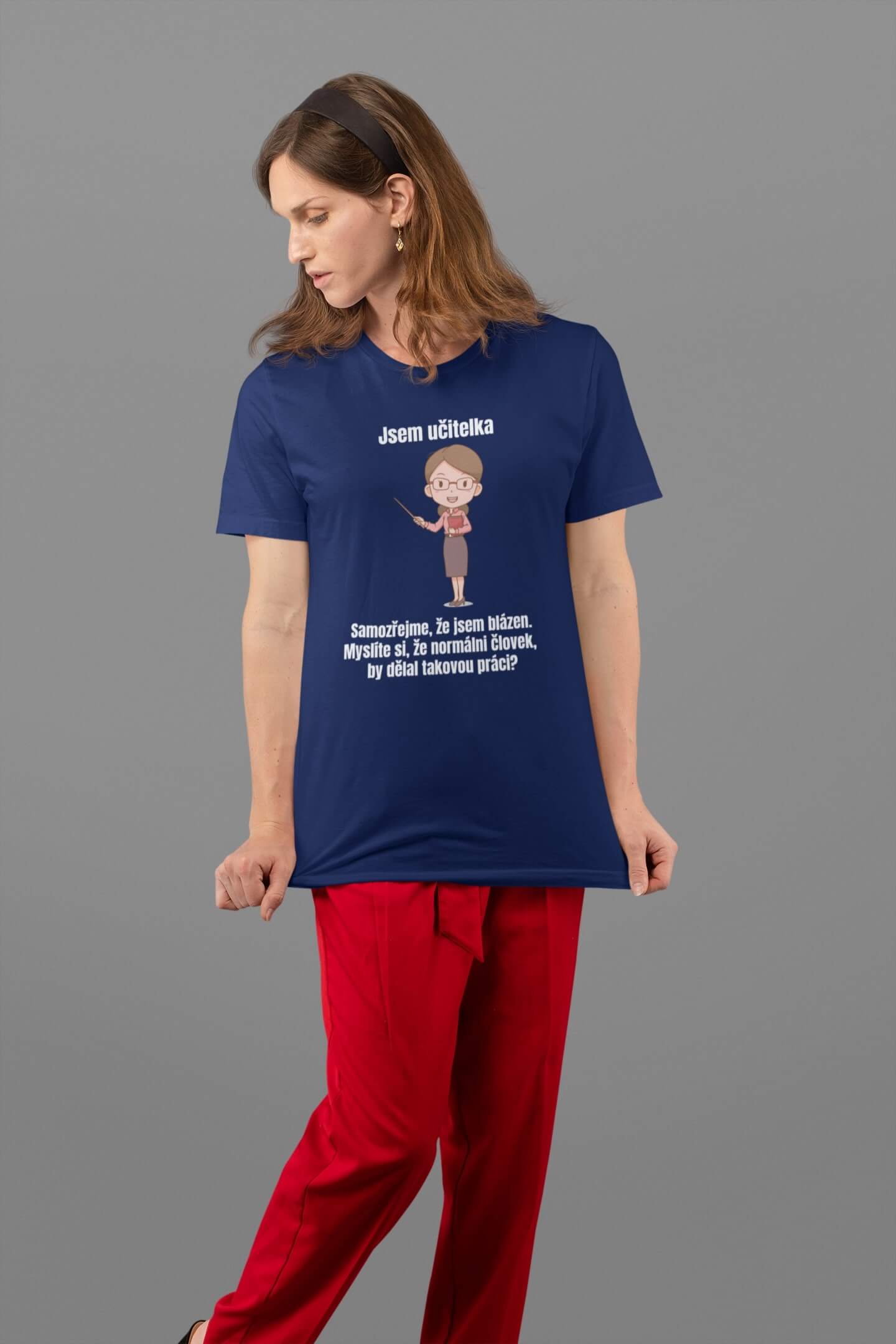 Dámské tričko Učitelka Barva: Půlnoční modrá, Velikost: XS