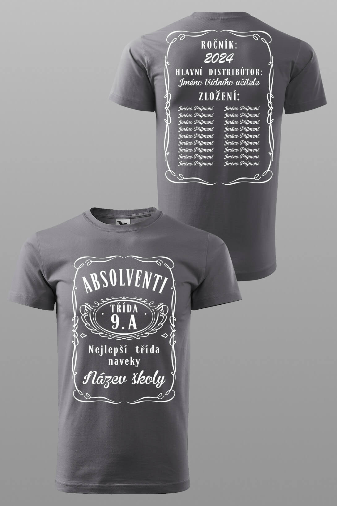 Absolventské tričko s motivem Jack Daniel's Barva: Ocelová šedá, Velikost: 3XL