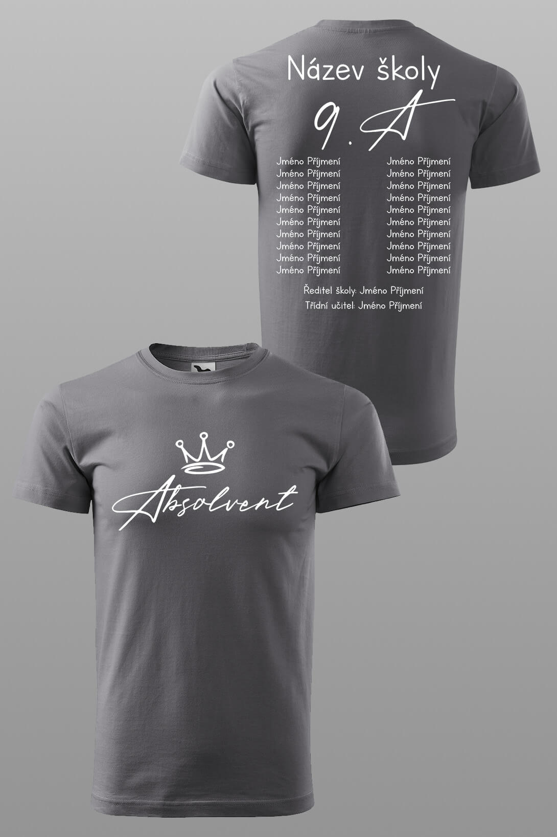 Absolventské tričko Absolvent s korunkou Barva: Ocelová šedá, Velikost: 3XL