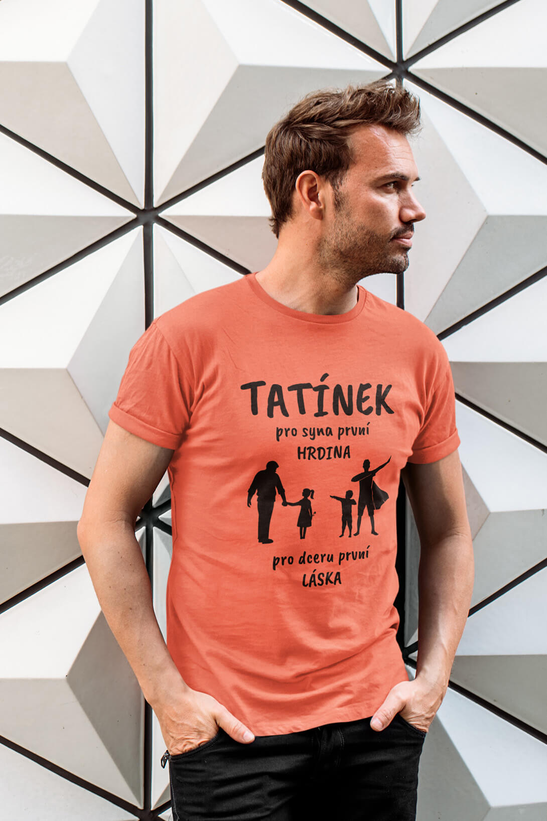 Pánské tričko Tatínek Barva: Korálová