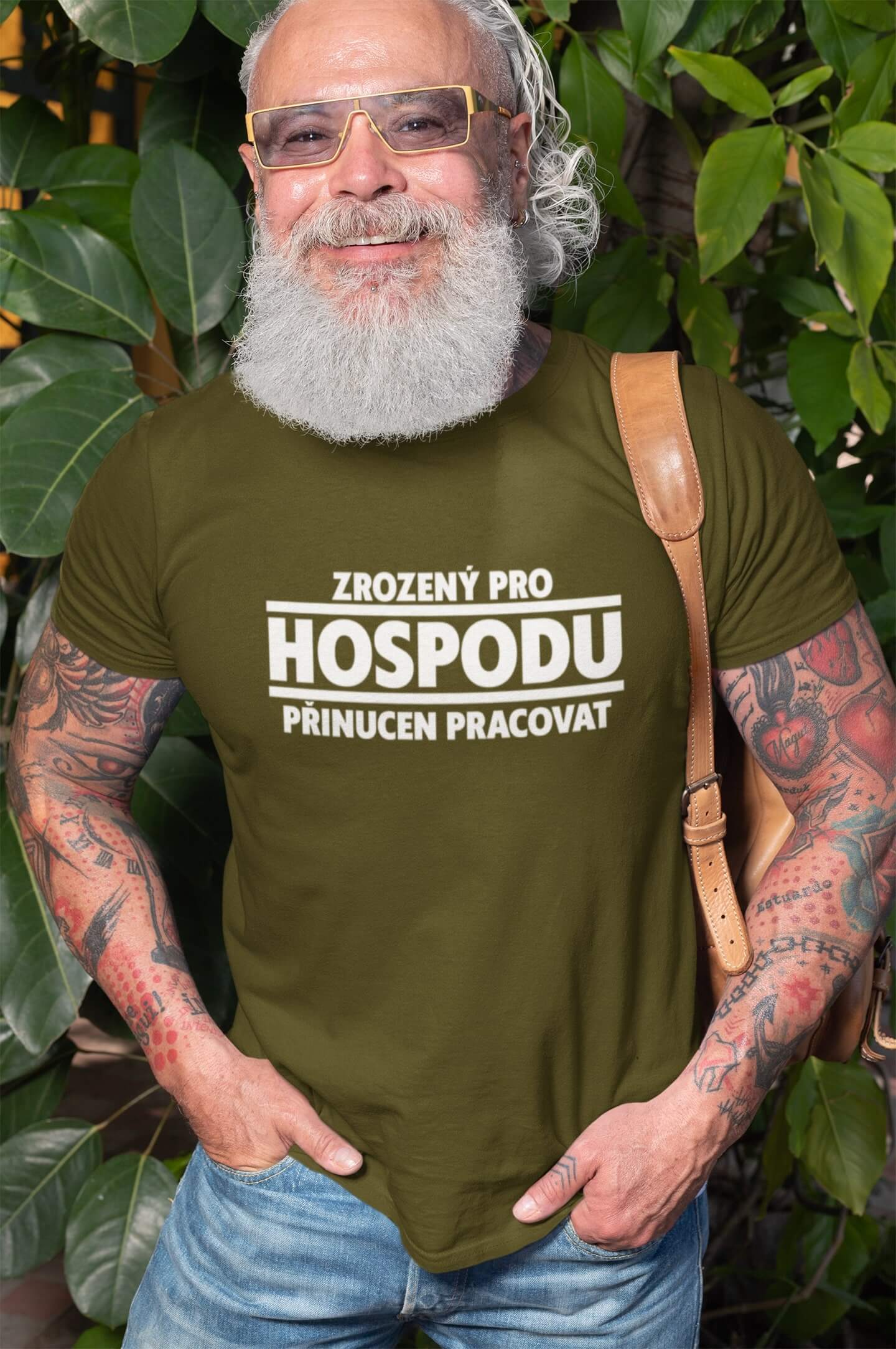 Pánské tričko Zrozený pro hospodu Barva: Khaki, Velikost: XL