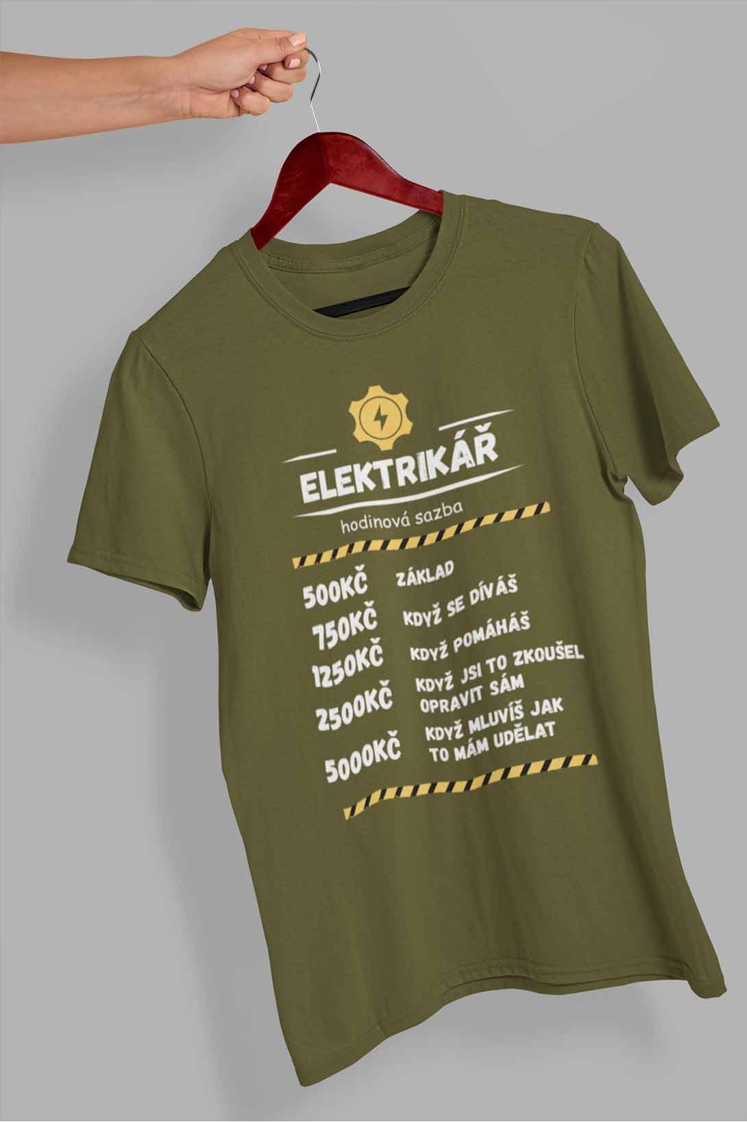 Pánské tričko s nápisem Elektrikář Barva: Khaki, Velikost: M