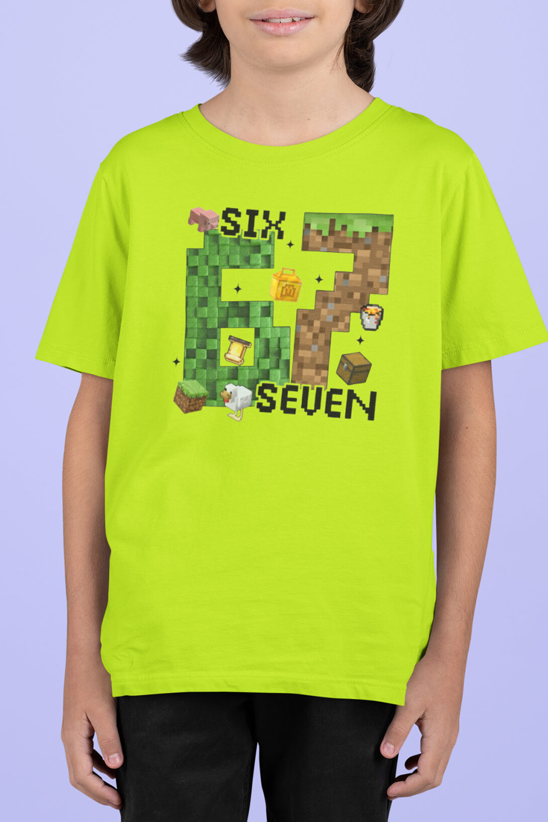 Dětské tričko Minecraft Six seven Barva: Limetková, Velikost: 134