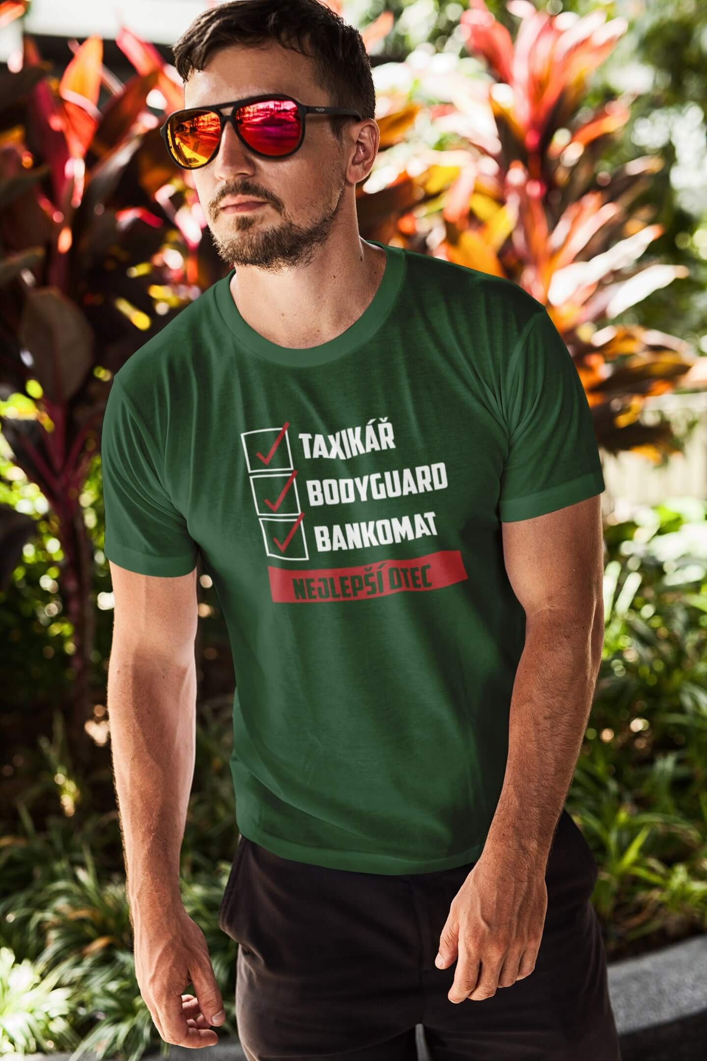 Pánské tričko Nejlepší otec Barva: Láhvově zelená, Velikost: 3XL