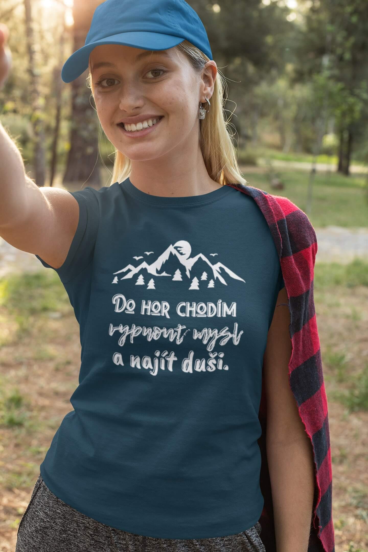 Dámské tričko Do hor chodím Barva: Petrolejová modrá, Velikost: S