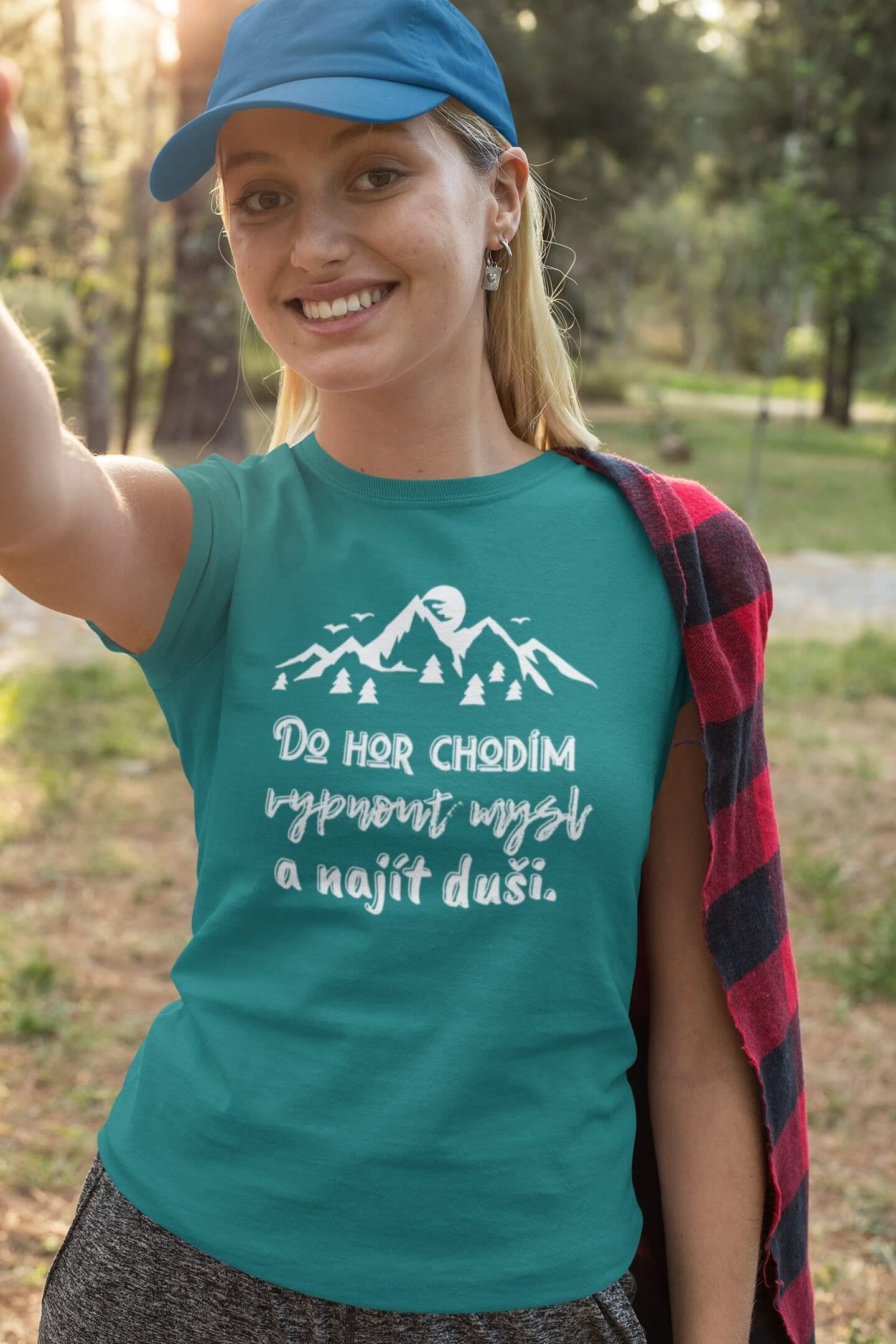 Dámské tričko Do hor chodím Barva: Smaragdově zelená, Velikost: XS