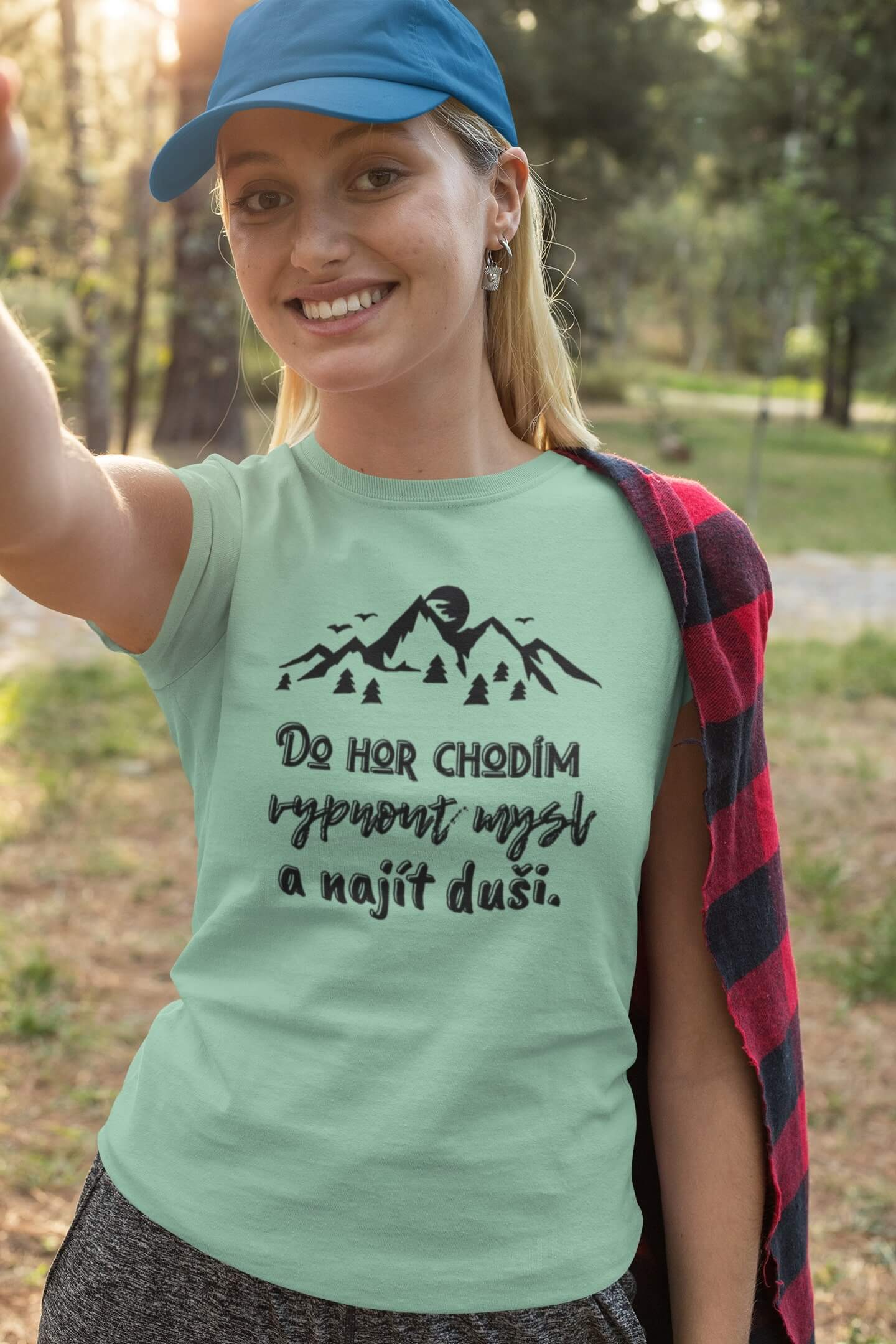Dámské tričko Do hor chodím Barva: Mätová